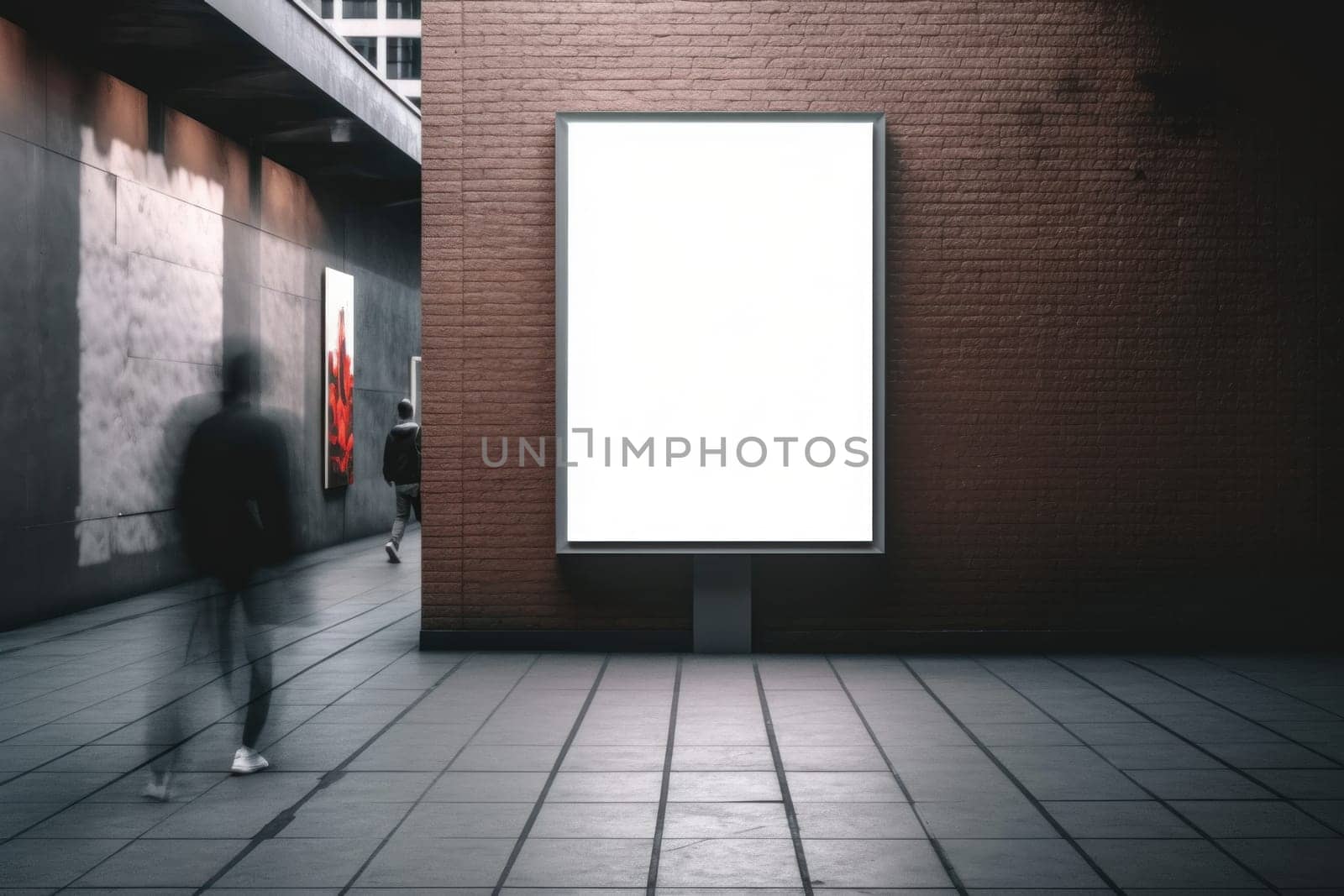 Empty digital billboard on busy street at night, Generative AI.