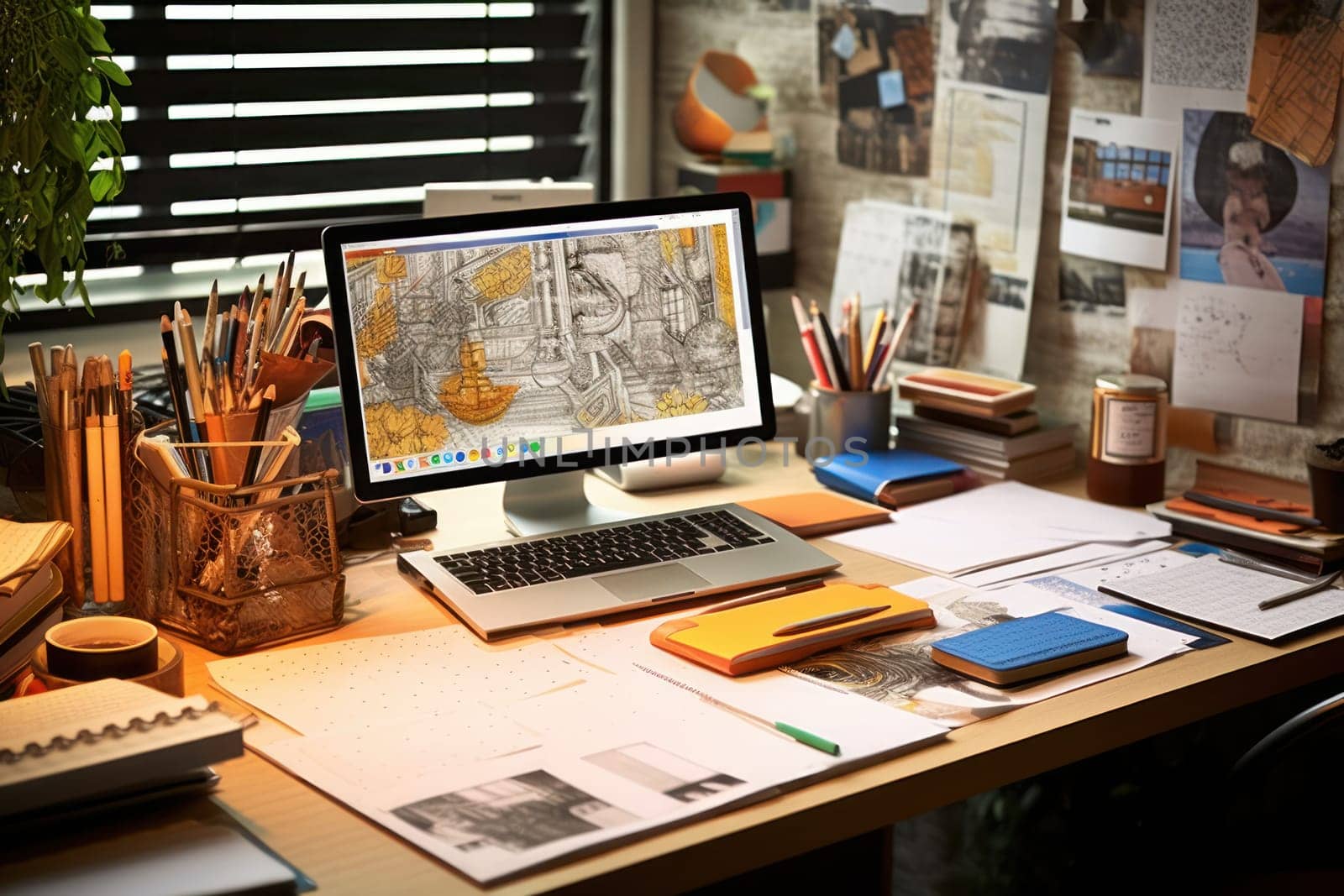 graphic designer home office and creative desk Generative AI.
