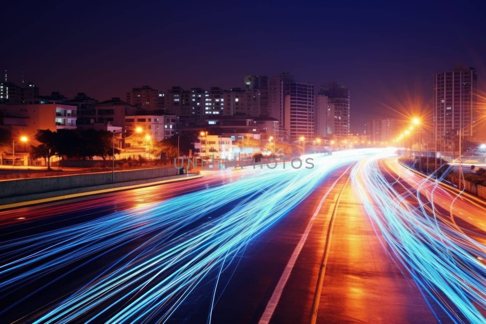 fiber optic speed line, image of modern city network communication concept.