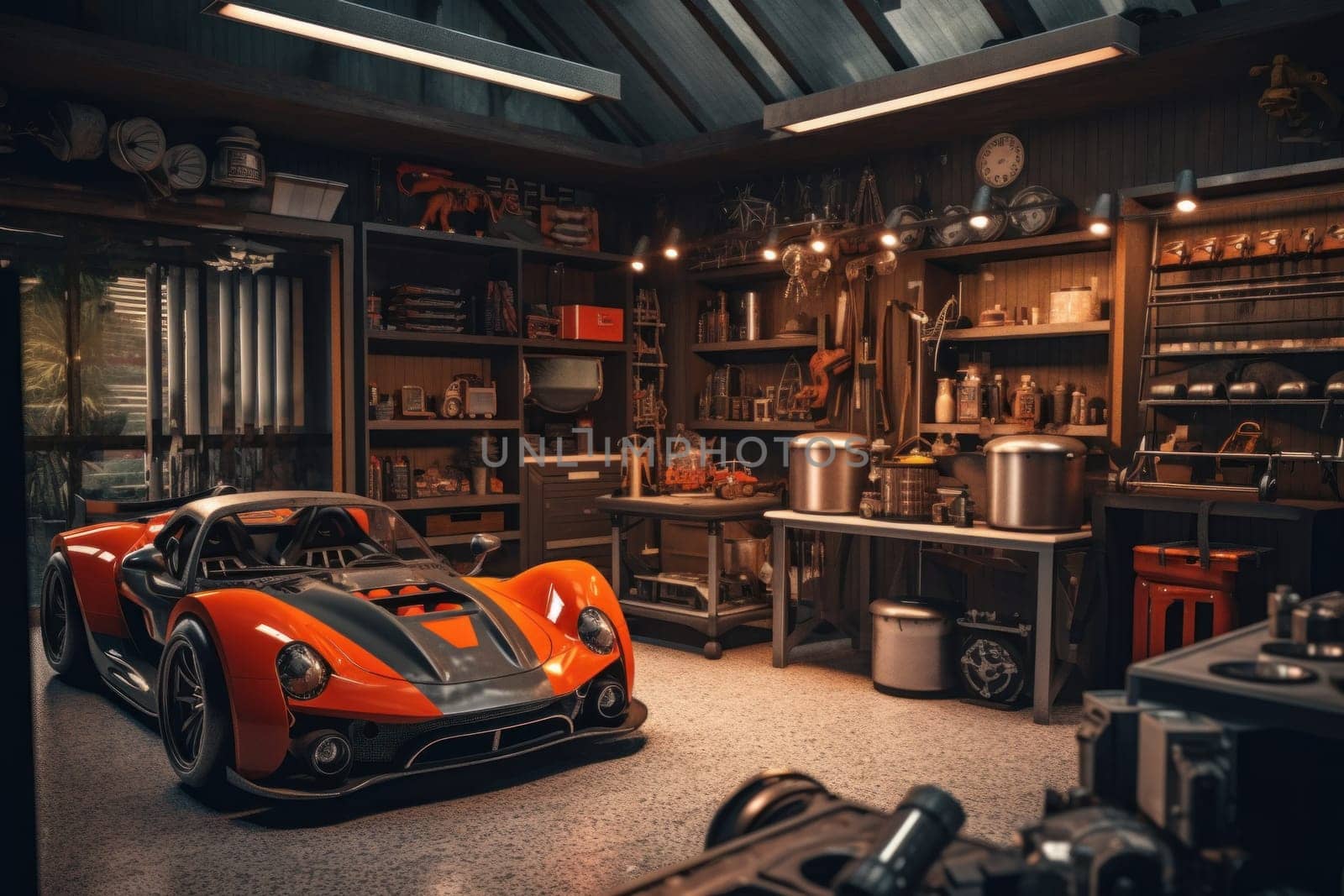 Photo of car garage complete with workshop equipment.