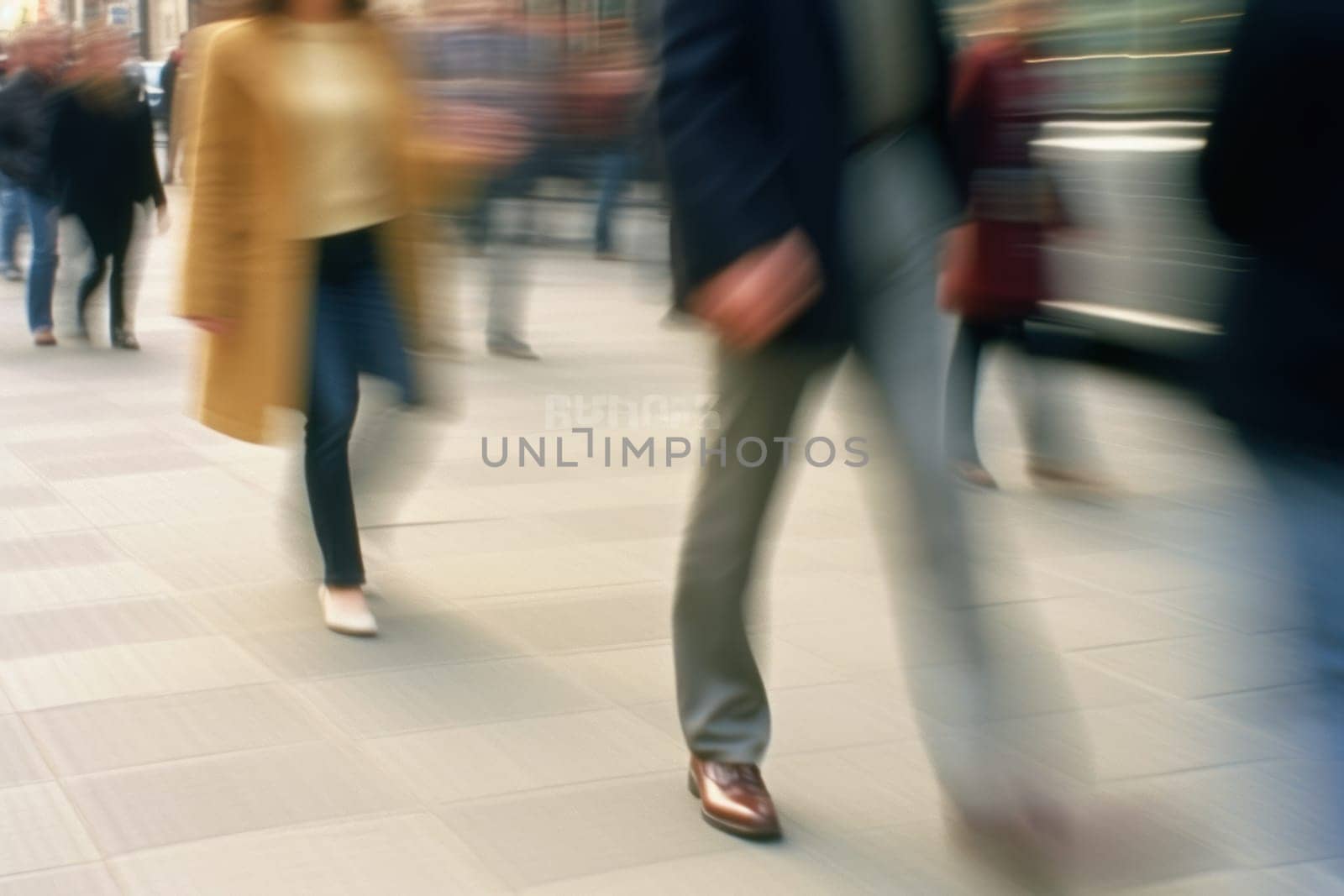 Abstract motion blur image of business people crowd walking Generative AI.