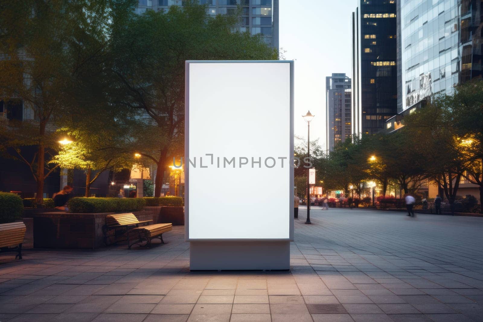 Digital Media Blank white mock up of advertising light box billboard at city background, advertising, Generative AI.