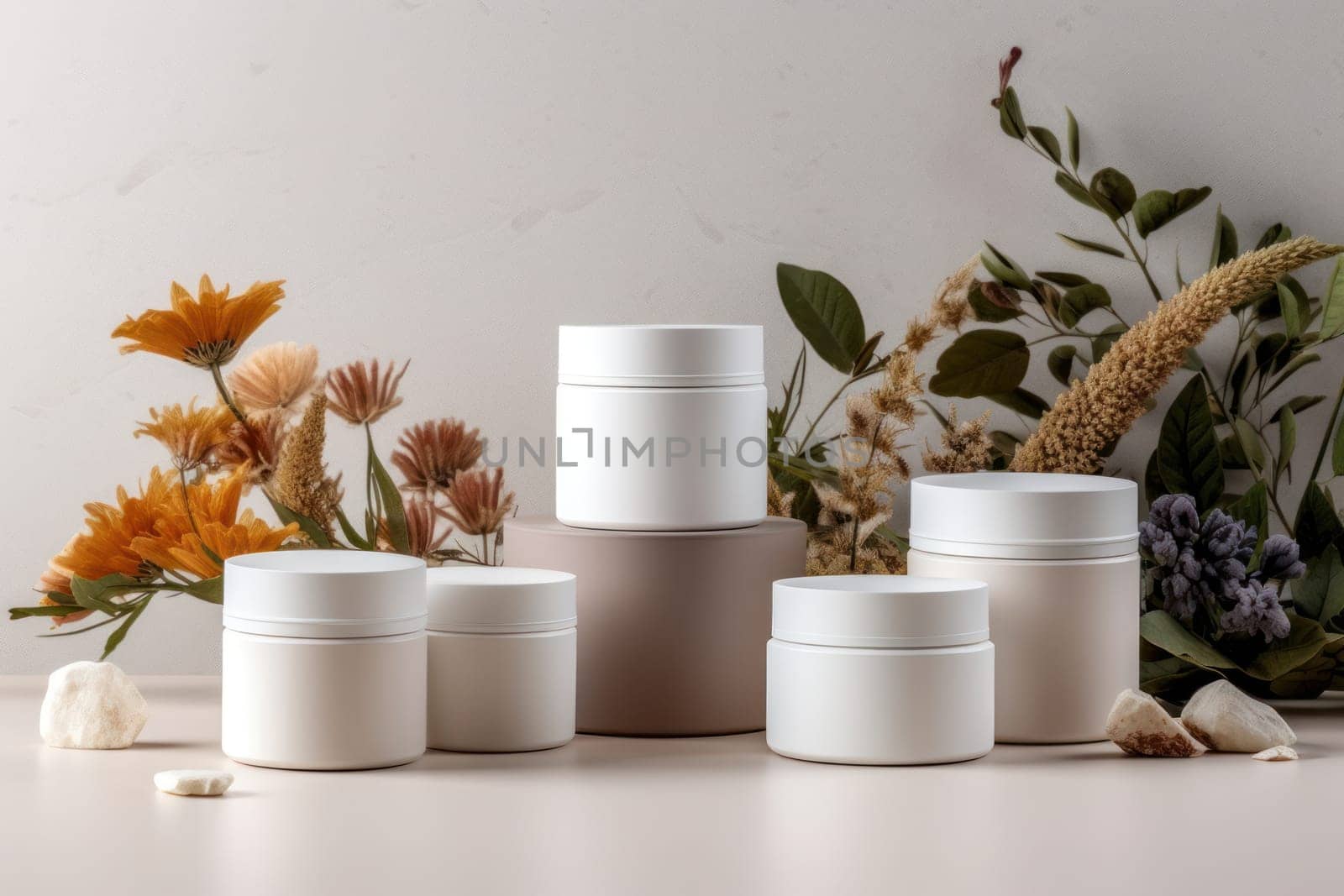 3D render individual skincare product package white blank mockup Generative AI.