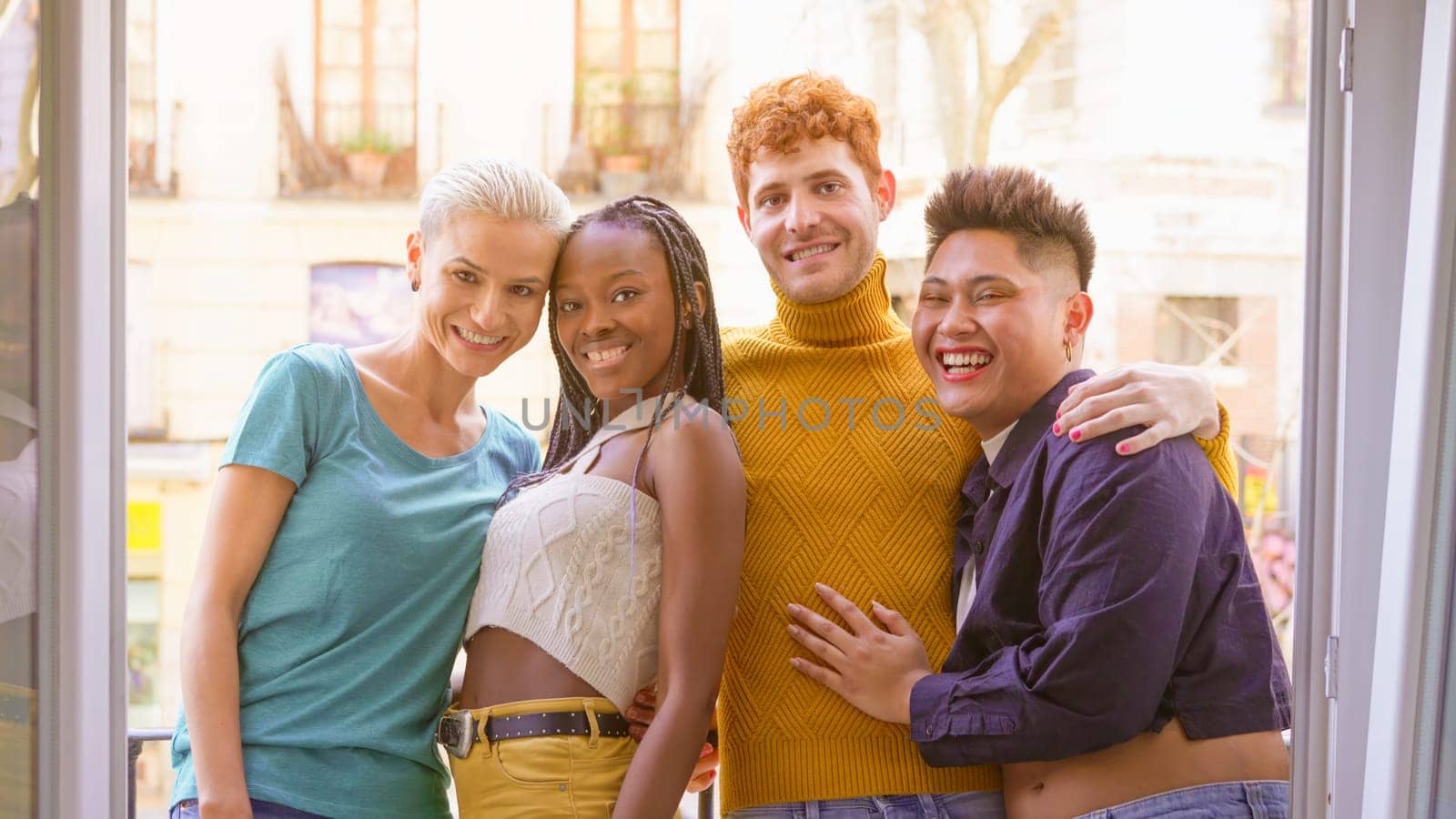 Gay and lesbian friends smiling at camera by ivanmoreno