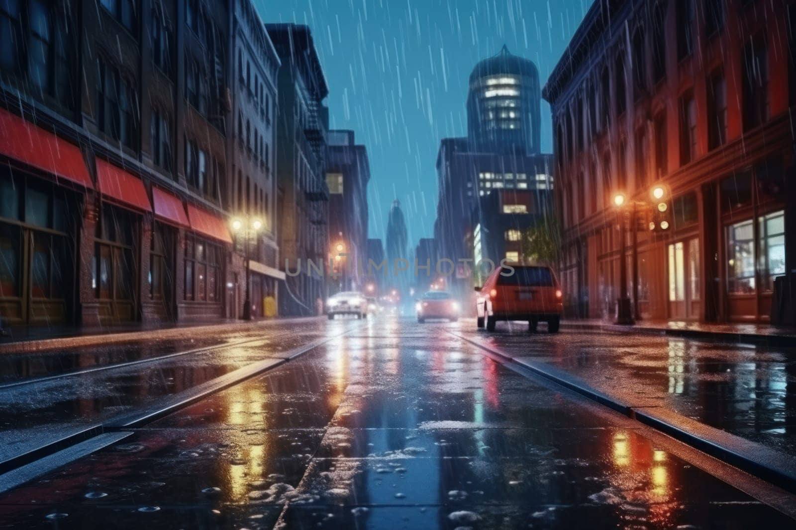 City street Radiance lights night city street landscape Generative AI.