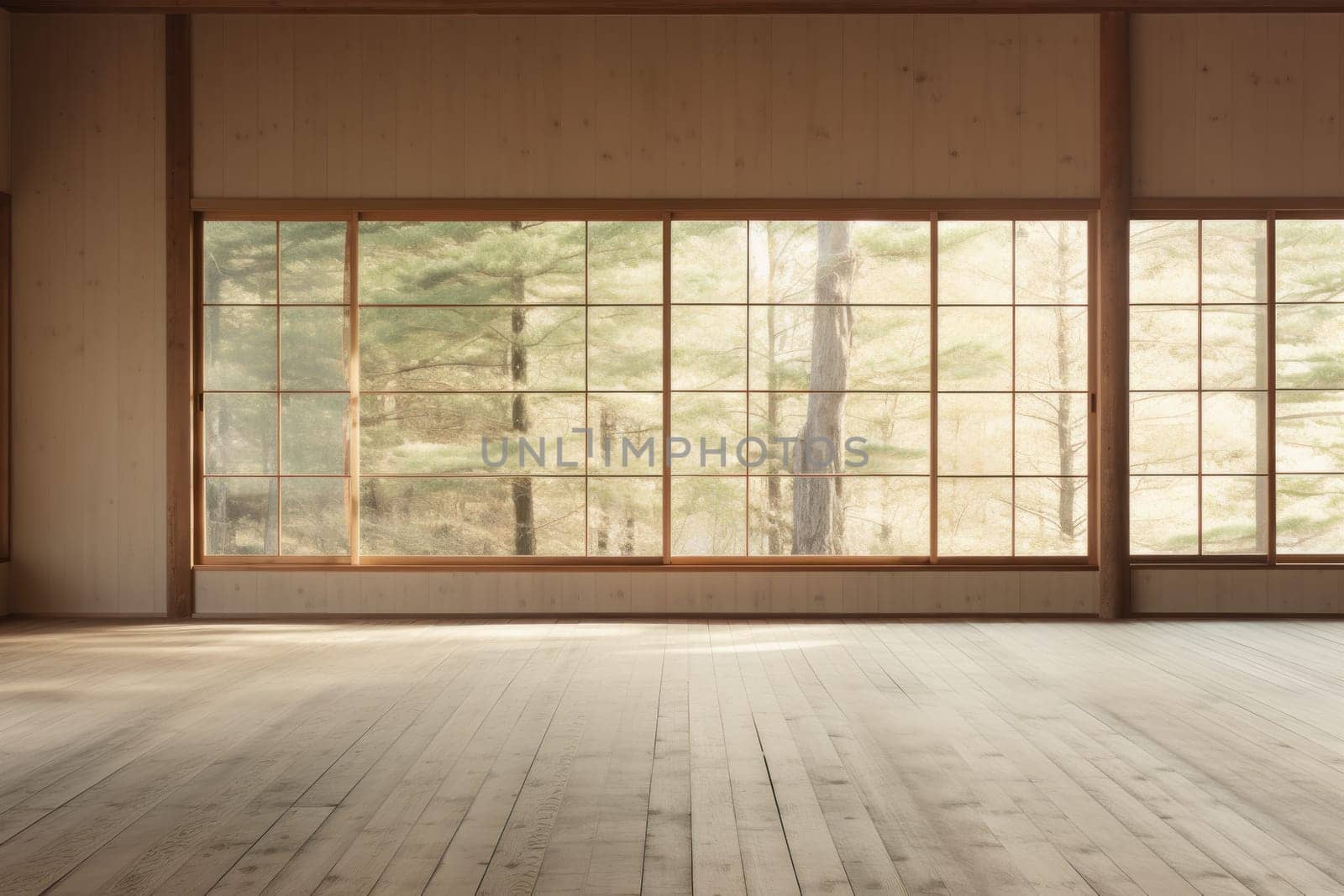 Muji style, Empty wooden room, Cleaning japandi room interior.