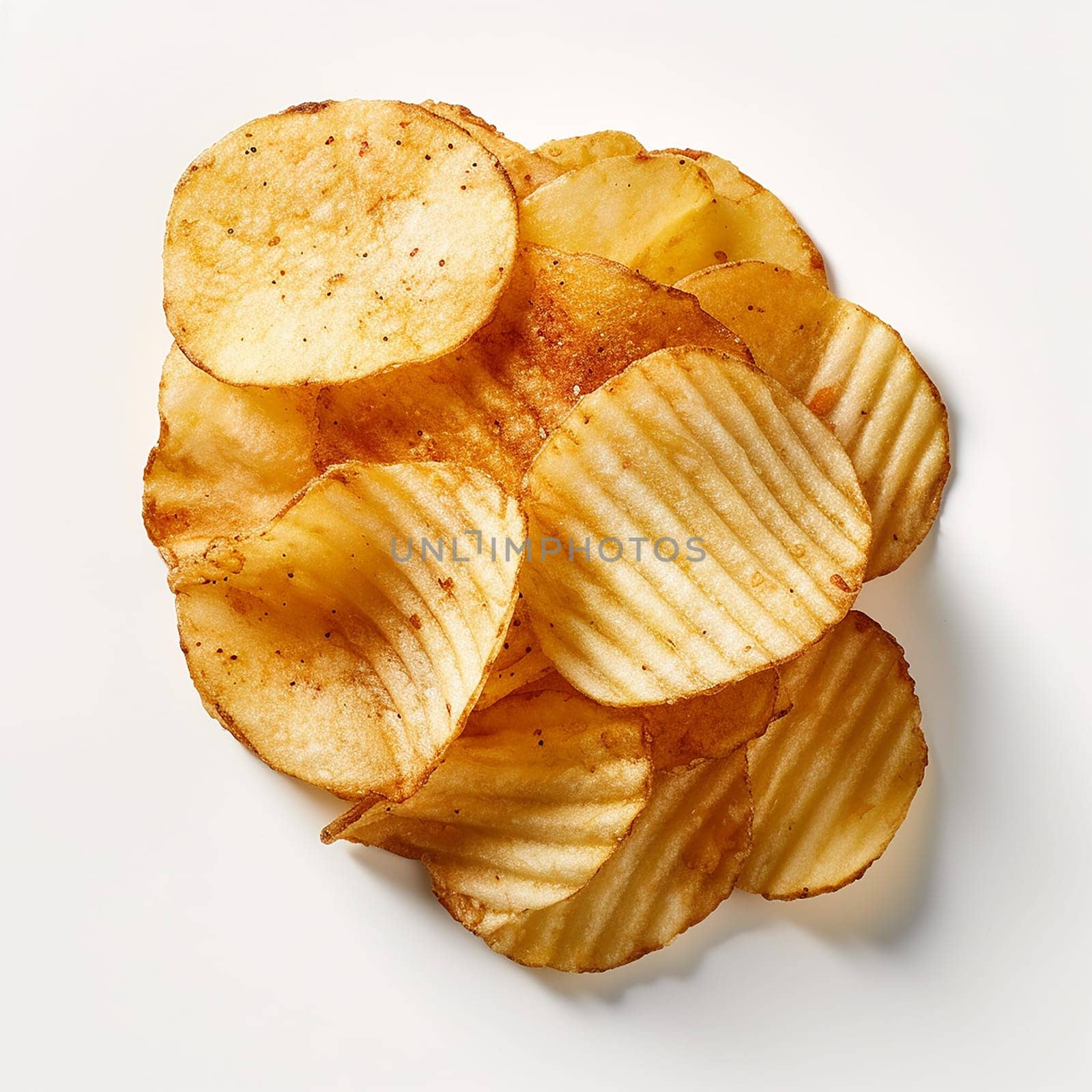 A pile of various crispy potato chips.