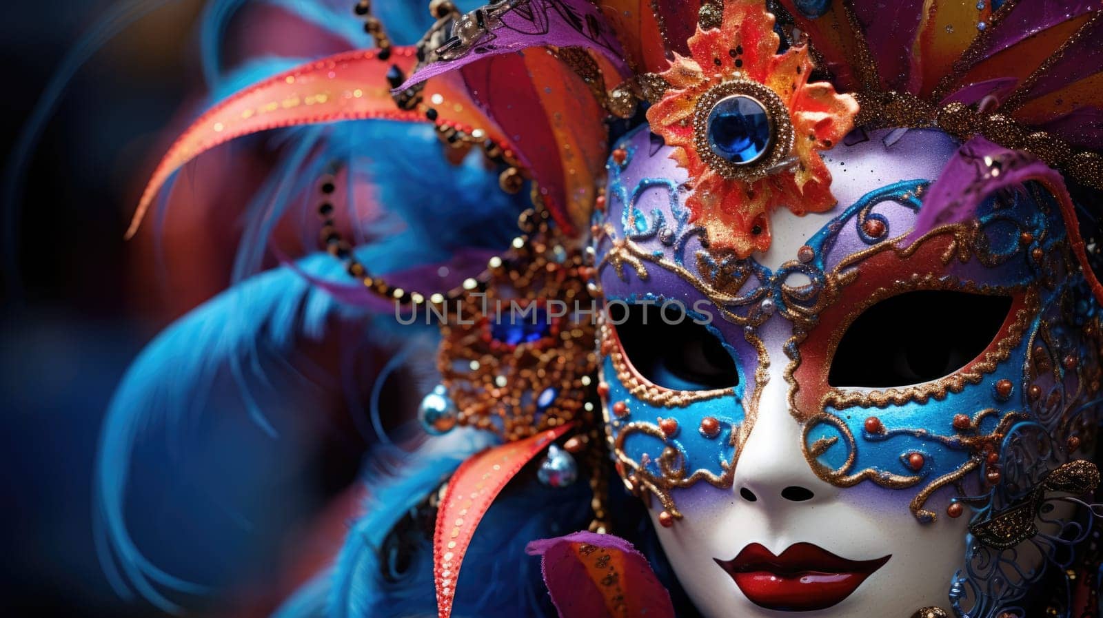 Colorful carnival festival background. Carnival mask for the holiday AI