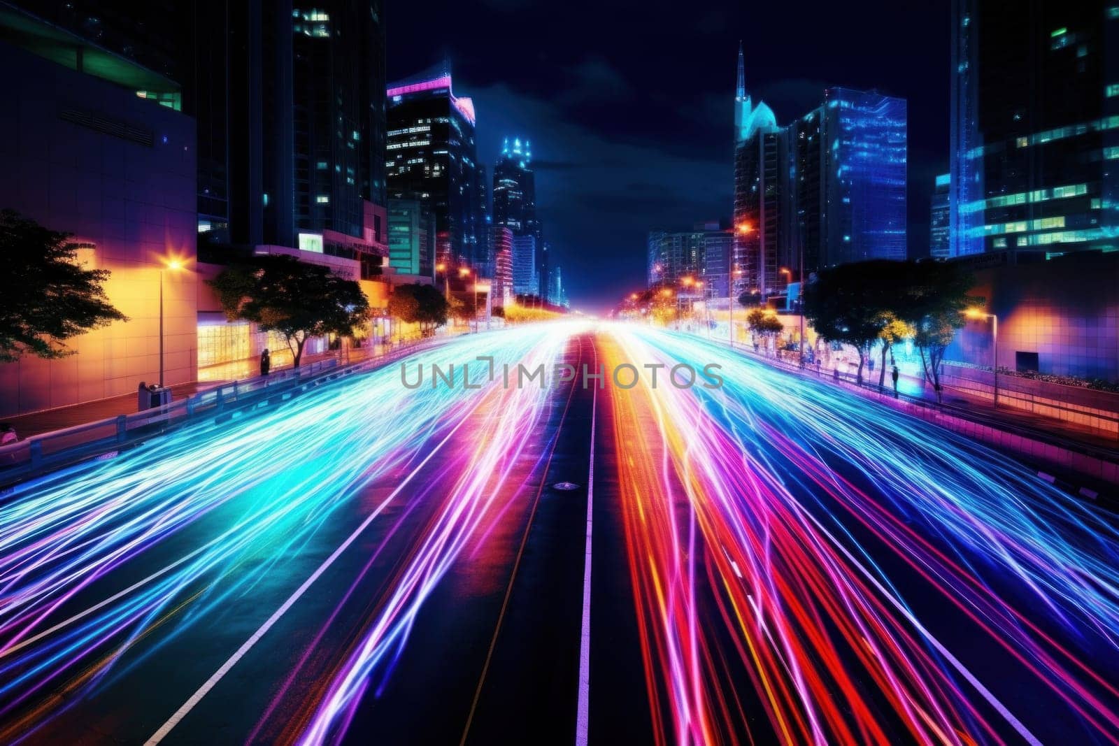 fiber optic speed line, image of modern city network communication concept.
