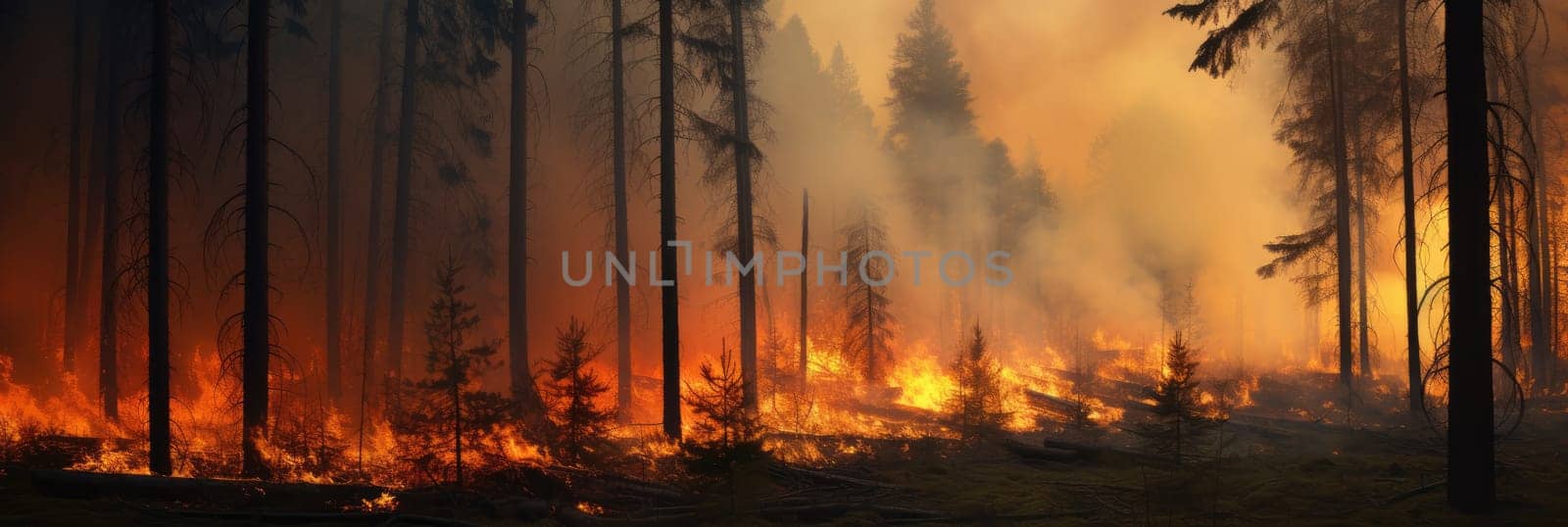 Natural disaster. Fire in the forest. Trees engulfed in flames by natali_brill