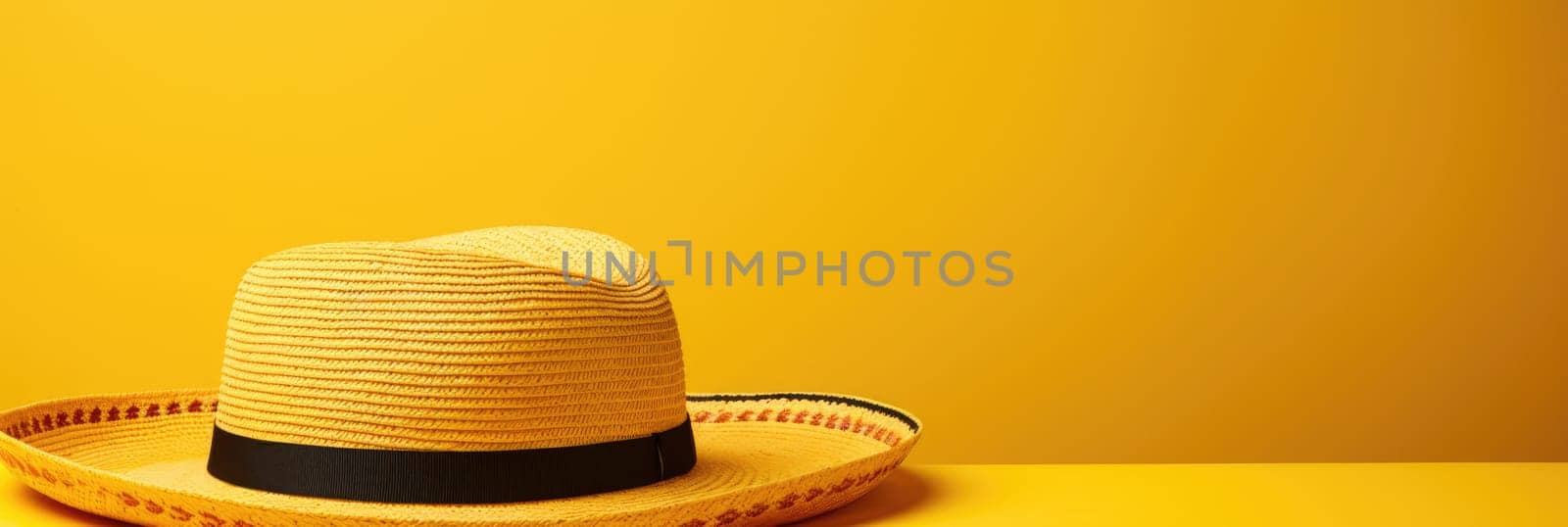 Hat on a yellow background. Summer concept banner by natali_brill