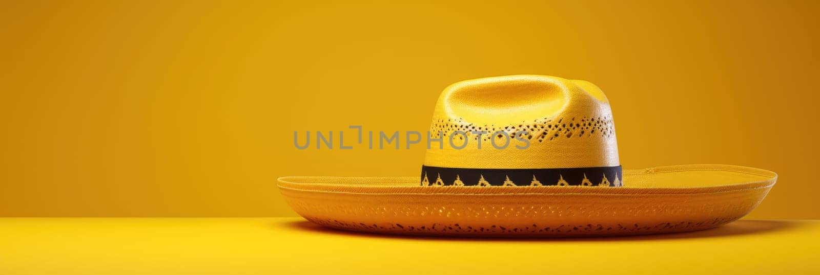 Hat on a yellow background. Summer concept banner by natali_brill