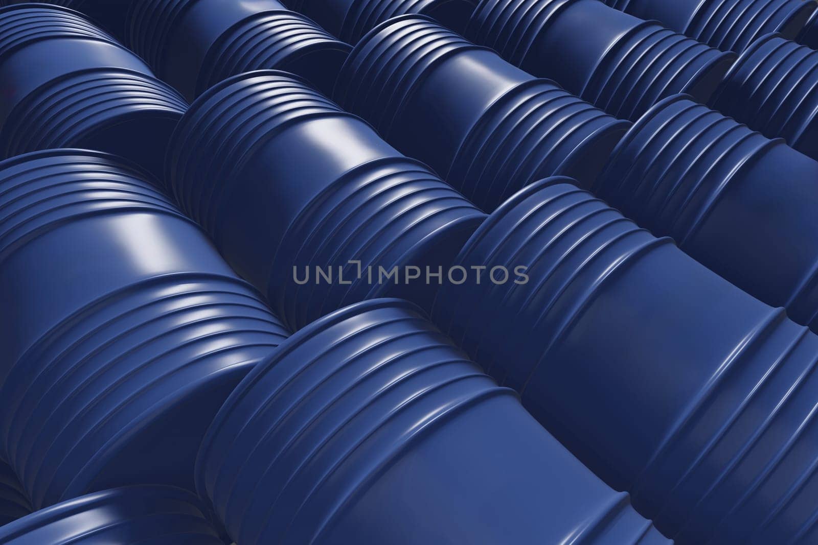 Blue painted oil and gasoline barrels lined up next to each other by Sonat