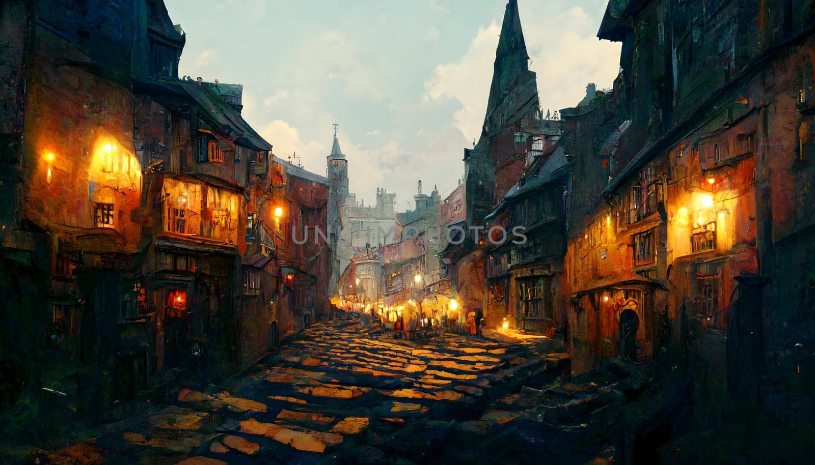 fantasy medieval town street, neural network generated art by z1b