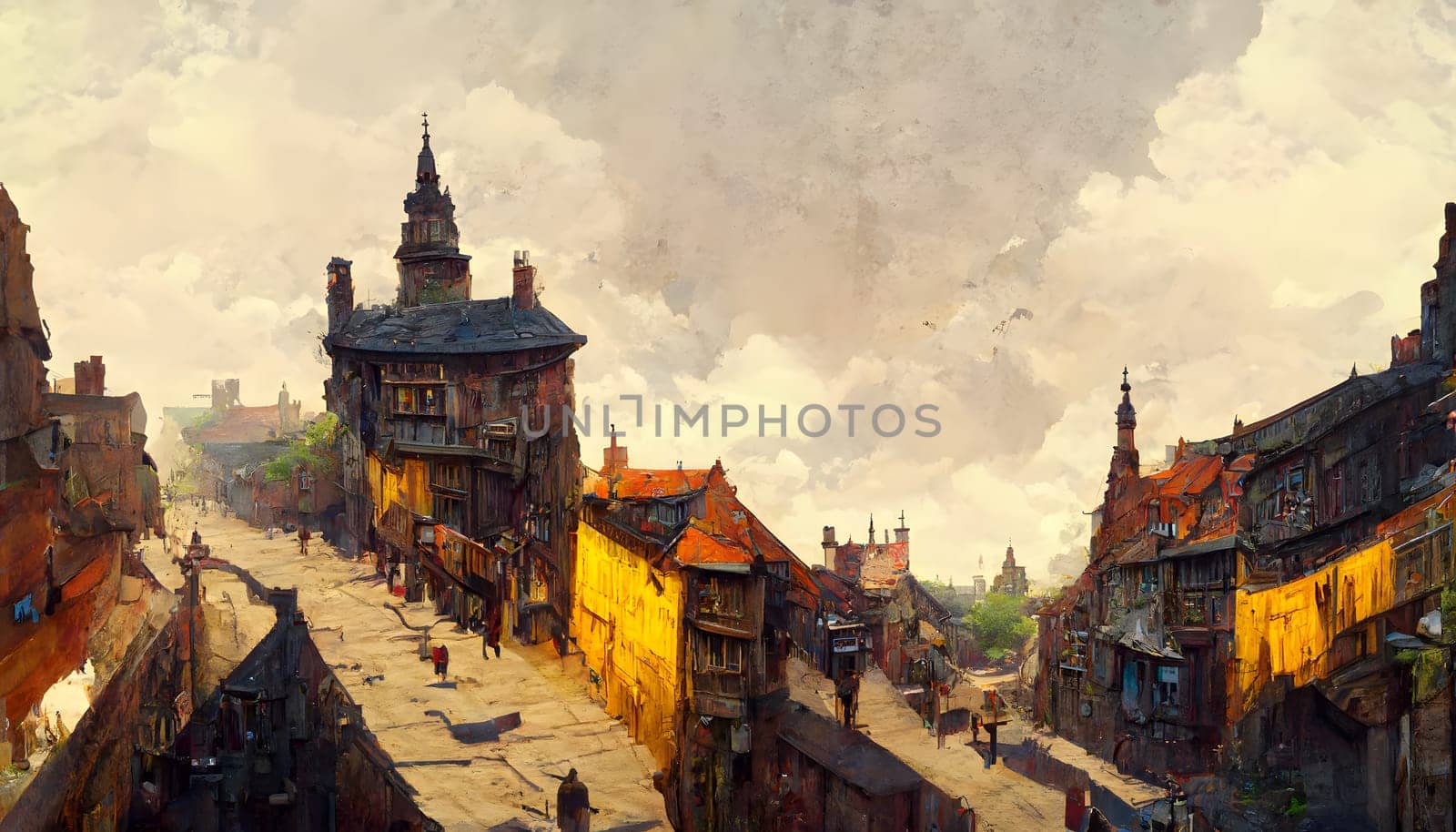 fantasy medieval town street, neural network generated art by z1b