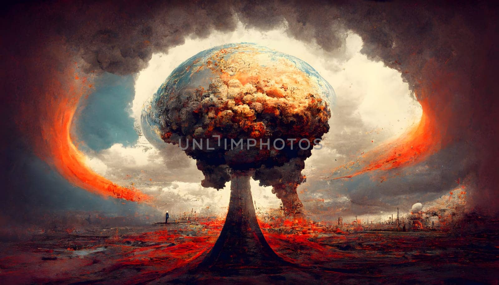 nuclear war, mushroom cloud above city, neural network generated art by z1b