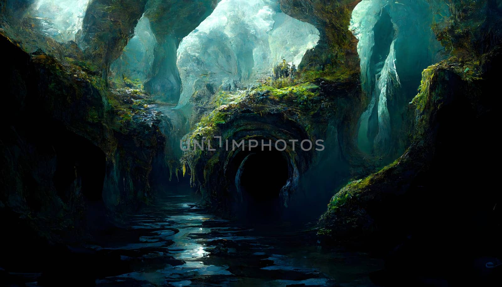 fantastic green cave, neural network generated art by z1b