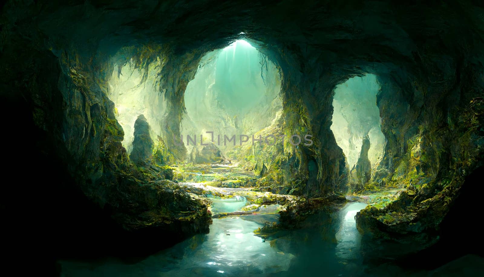 fantastic green cave, neural network generated art by z1b