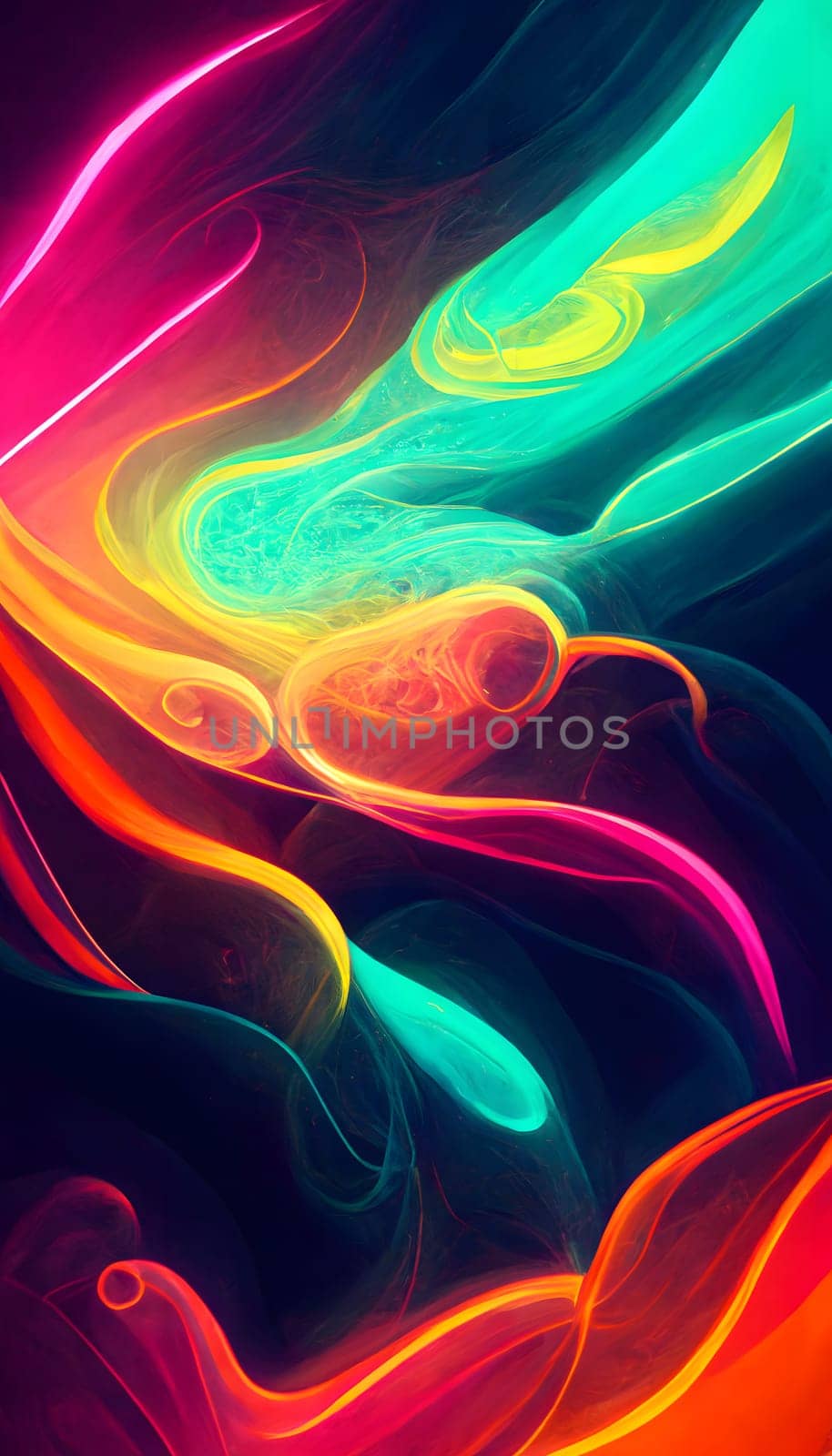 abstract colorful neon fibers background, neural network generated art. Digitally generated image. Not based on any actual scene or pattern.