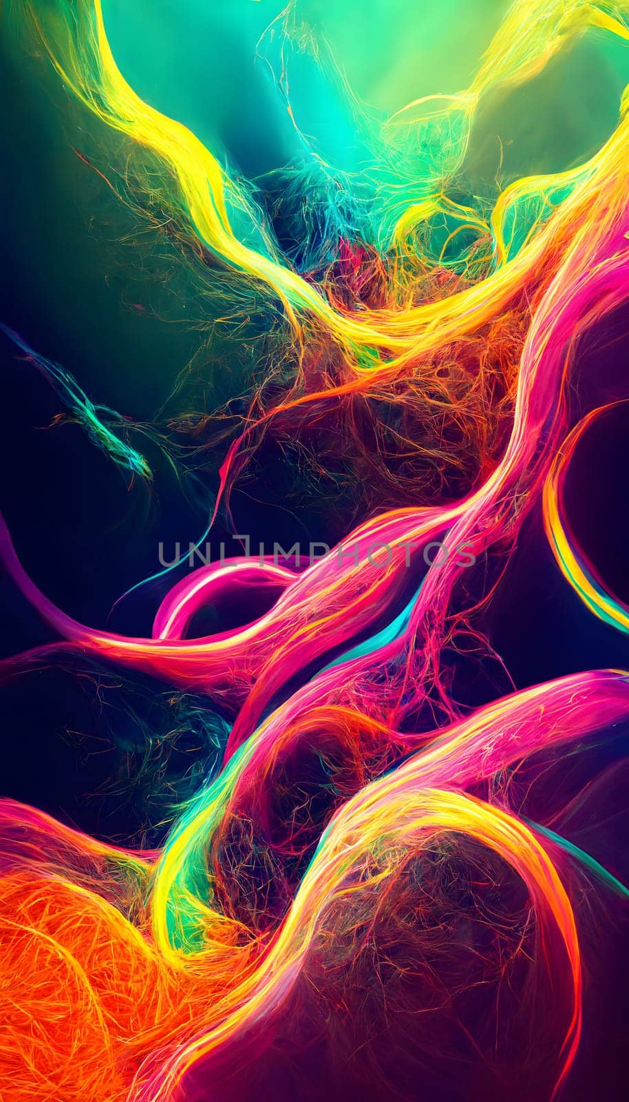 abstract colorful neon fibers background, neural network generated art. Digitally generated image. Not based on any actual scene or pattern.