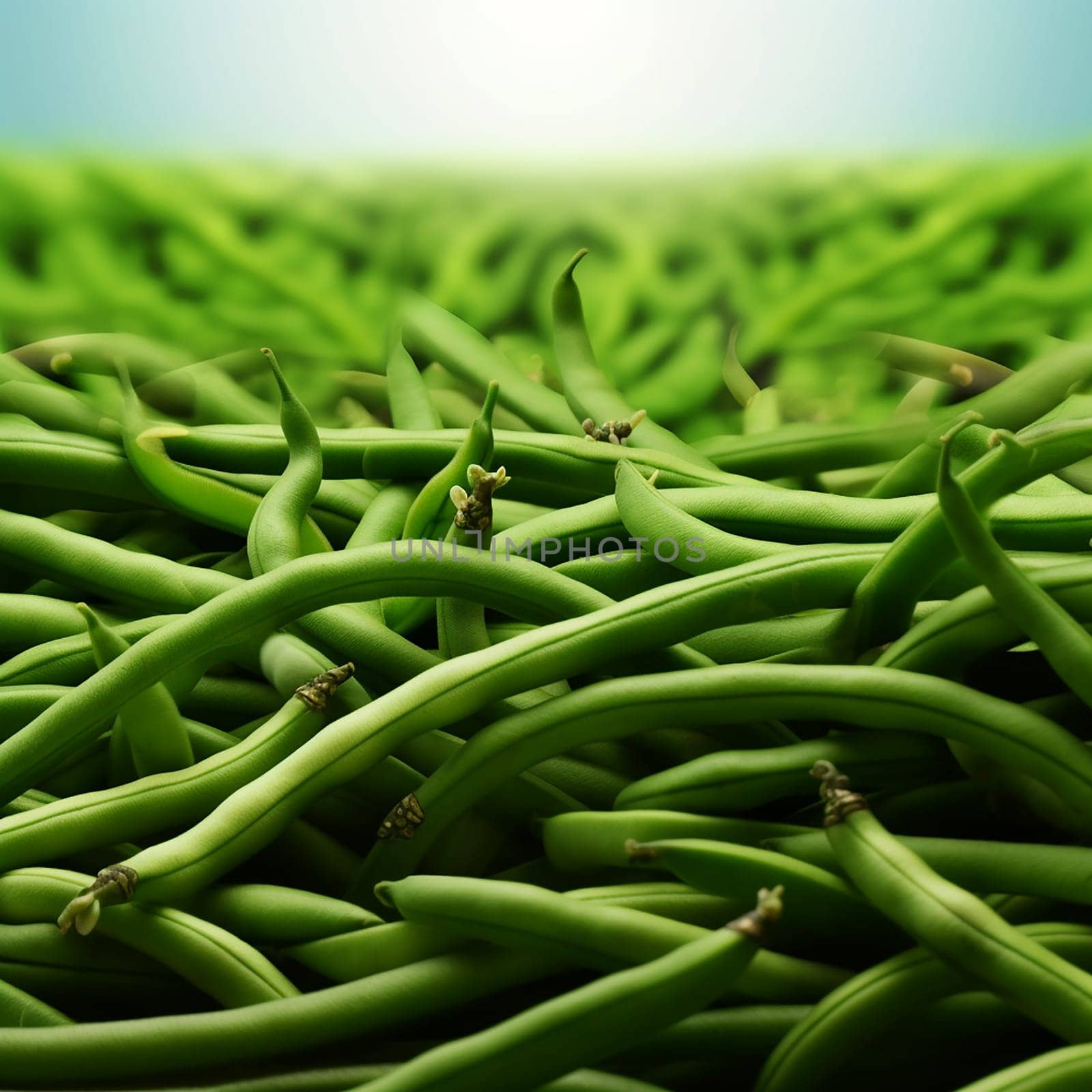 Close-up view of green beans tangled together.