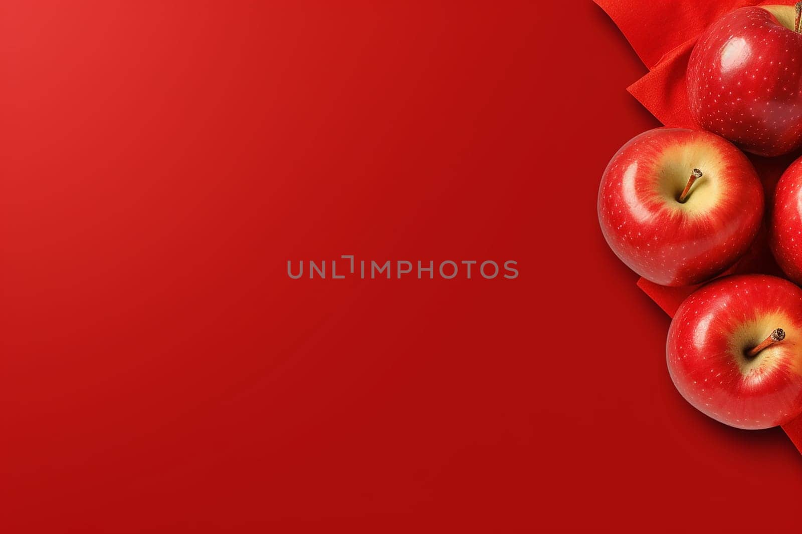 Red apples on red background with copy space. by Hype2art