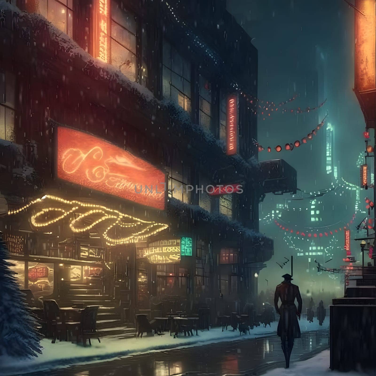 christmas night in cyberpunk city, neural network generated art by z1b