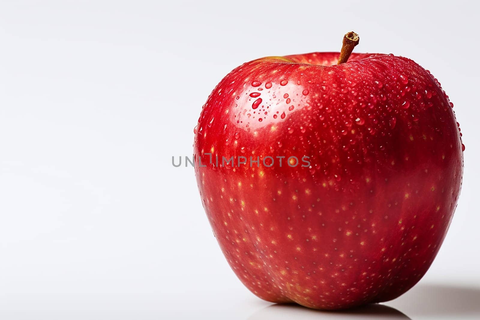 Fresh red apple with water droplets on white background