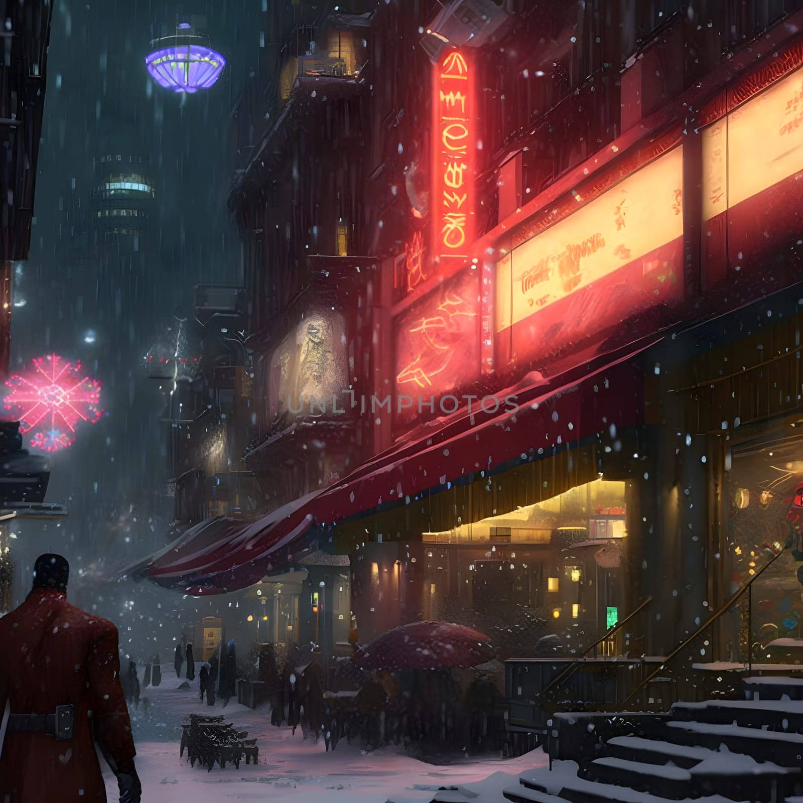 christmas night in cyberpunk city, neural network generated art by z1b