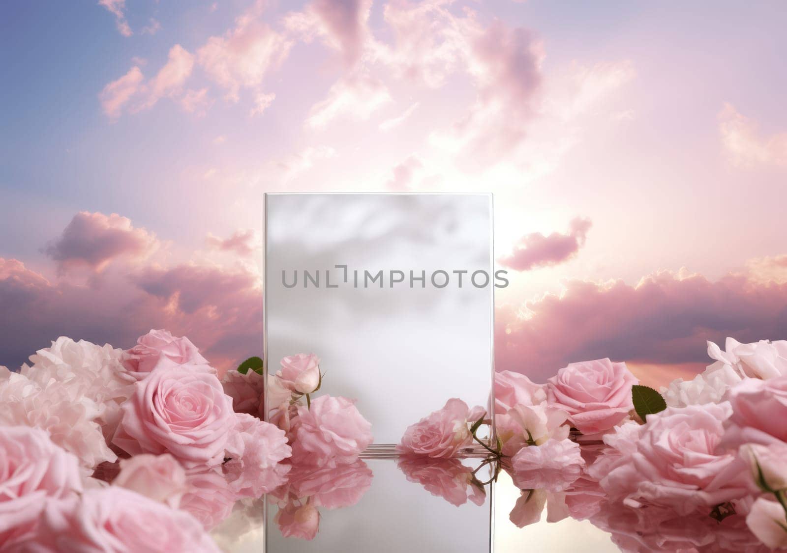 Soft Romantic Floral Frame on Pink Blossom Background by Vichizh