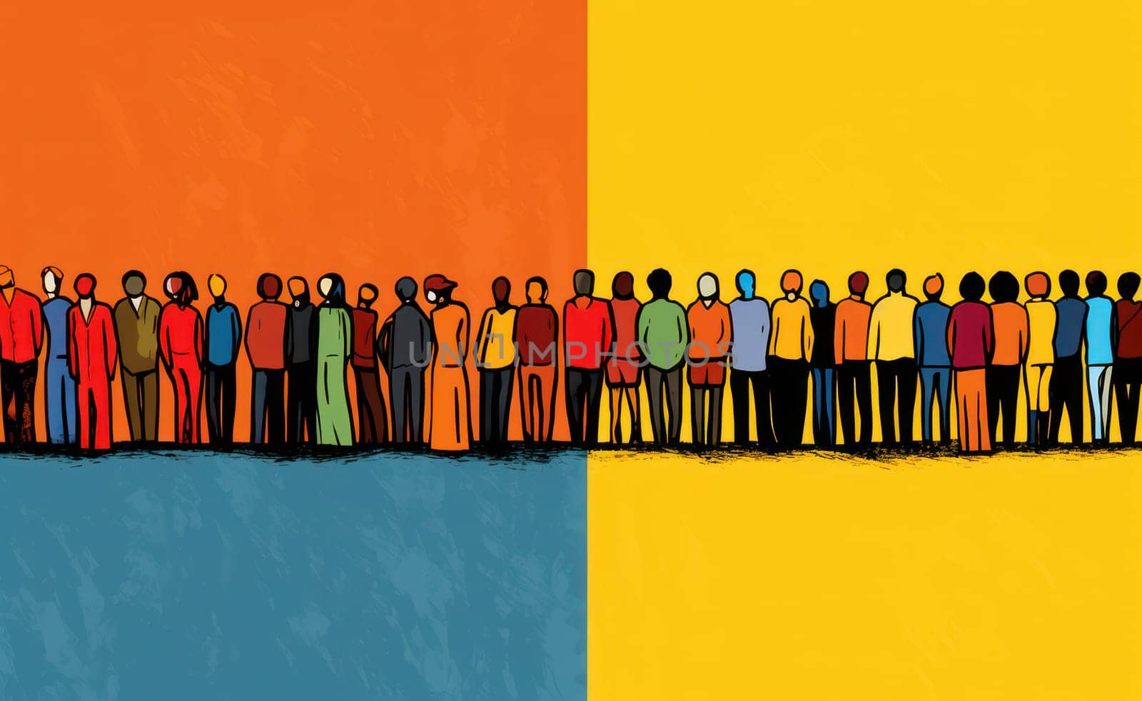 United in Diversity: A Colorful Illustration of a Social Group Standing Together in Unity and Cooperation by Vichizh