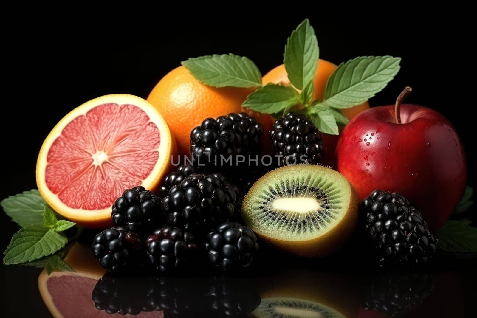 Juicy, Fresh Fruits on Colorful Background: A Vibrant Assortment of Healthy Vitamin-Packed Sweet Organic Nature in a Delicious, Exotic Collection by Vichizh