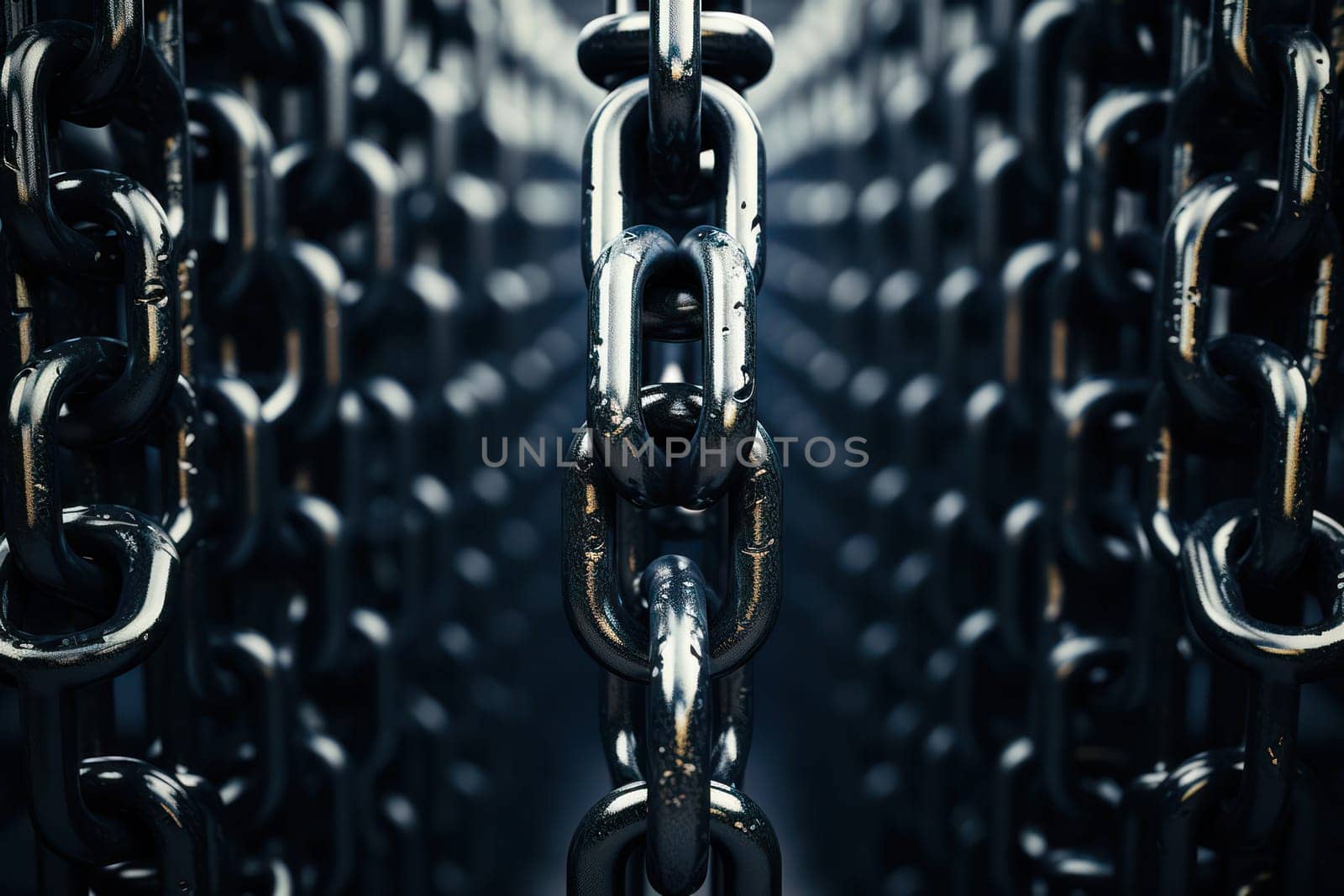 Industrial Strength: Metallic Chain Link on Black Background by Vichizh