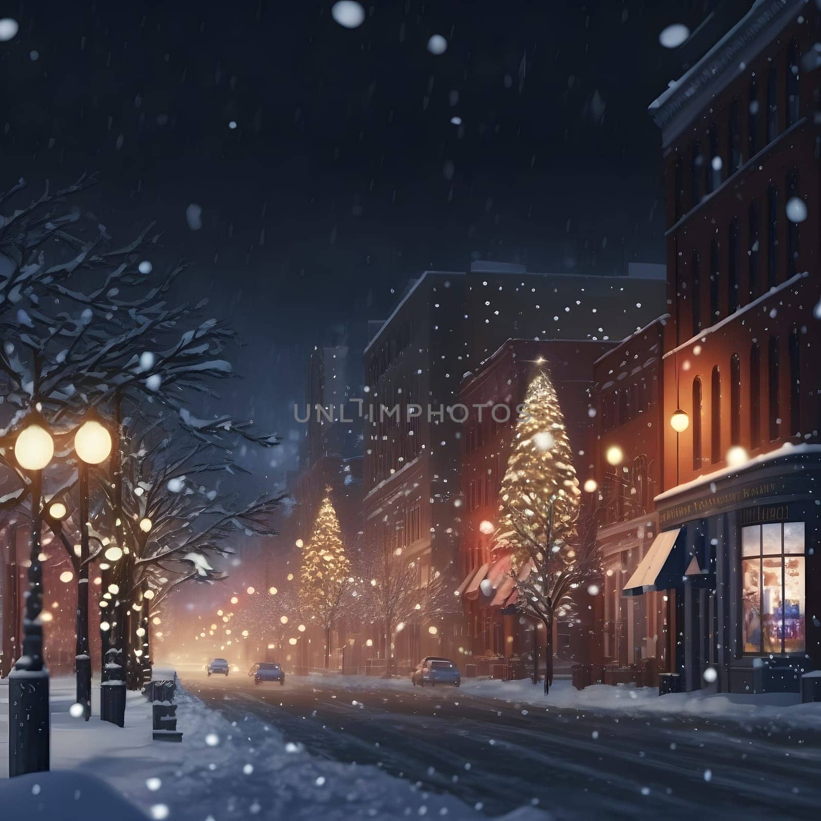 christmas night in snowy town street, neural network generated art by z1b