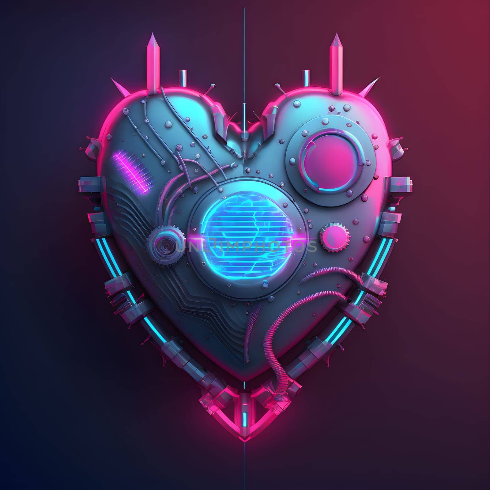 cyberpunk high-tech neon glowing heart, cyber valentines day concept, neural network generated art by z1b