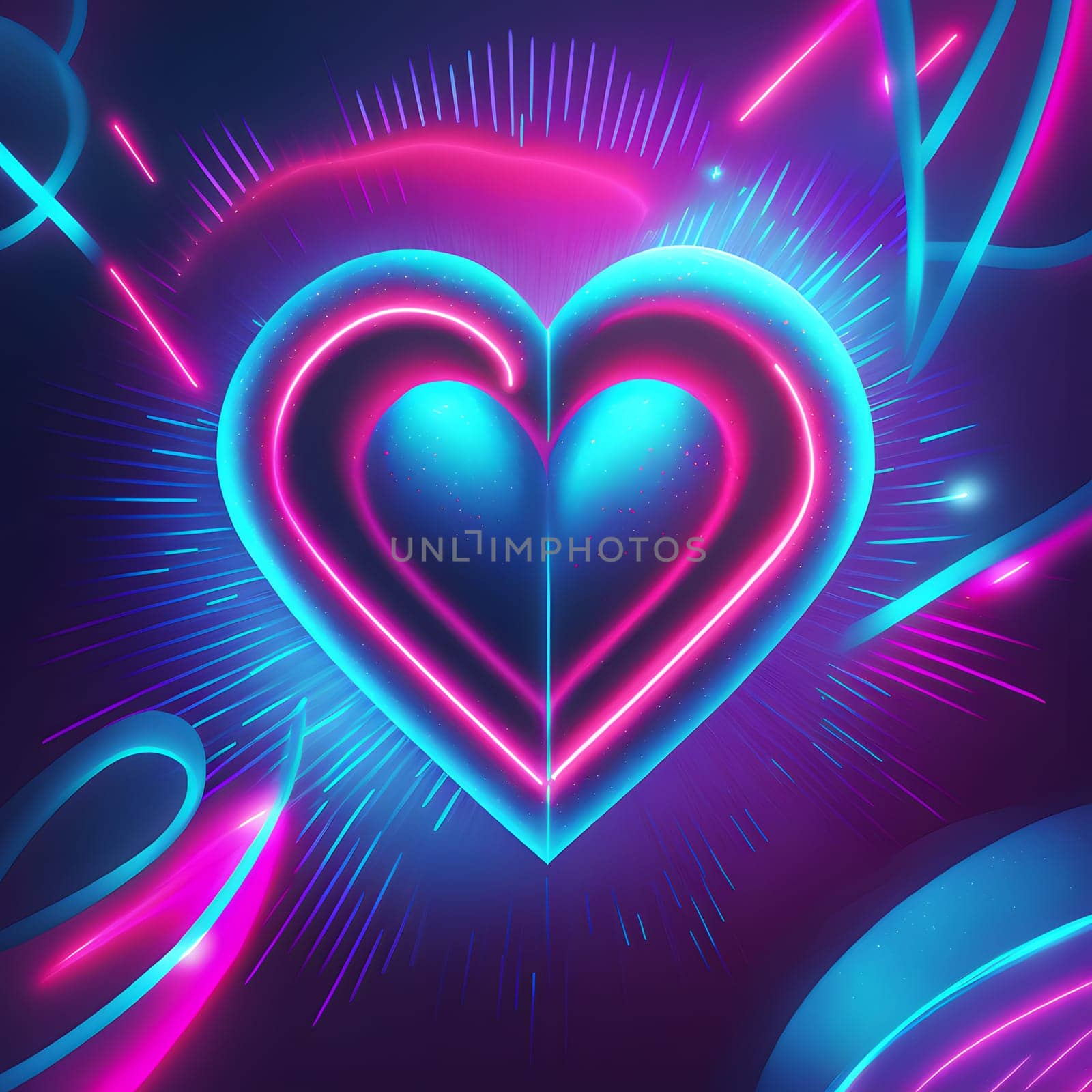 glowing neon heart for valentines day, neural network generated art. Digitally generated image. Not based on any actual scene or pattern.