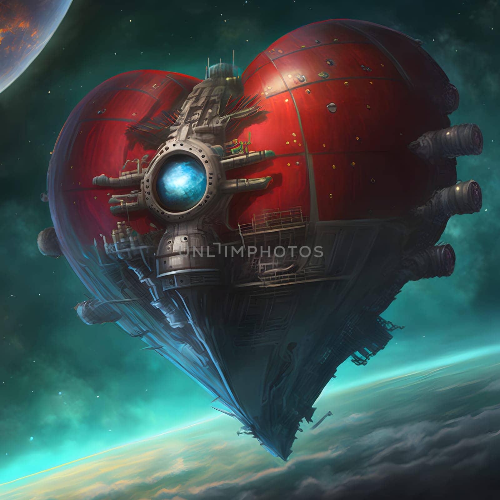 heart shaped fantastic futuristic orbital space station, neural network generated art by z1b