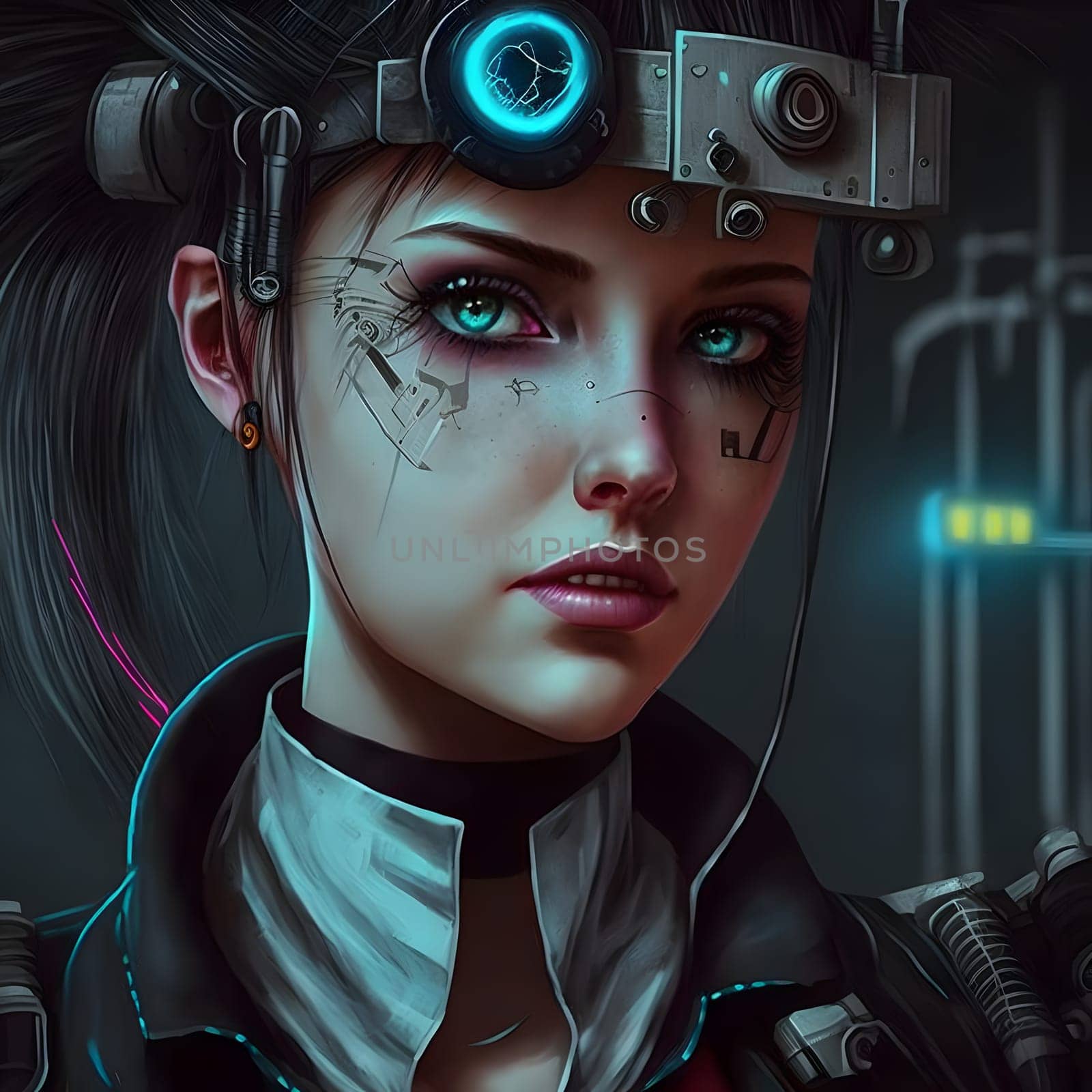 pretty young cyberpunk woman portrait, neural network generated art by z1b