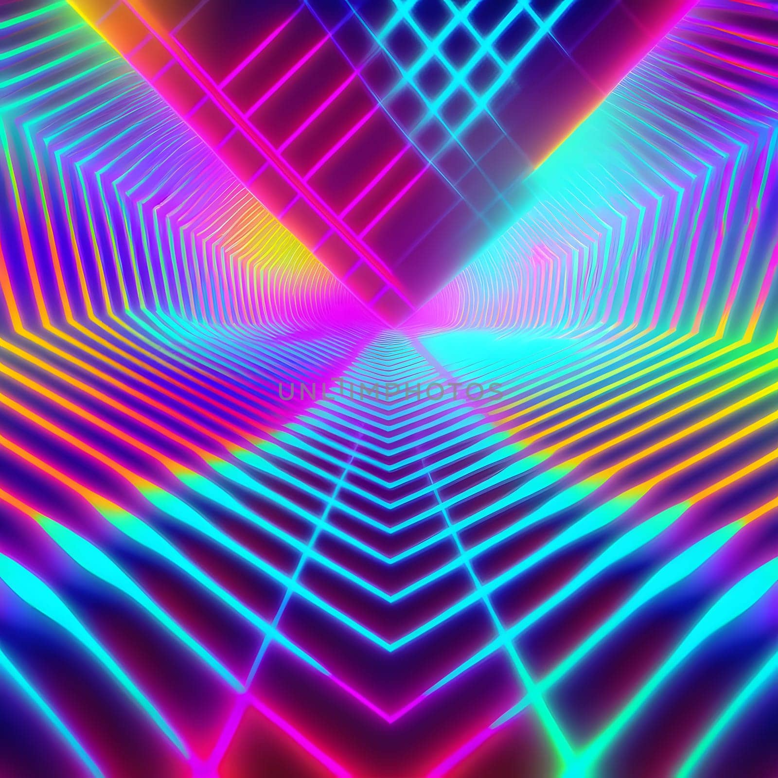 abstract colorful neon geometric lines background, neural network generated art. Digitally generated image. Not based on any actual scene or pattern.