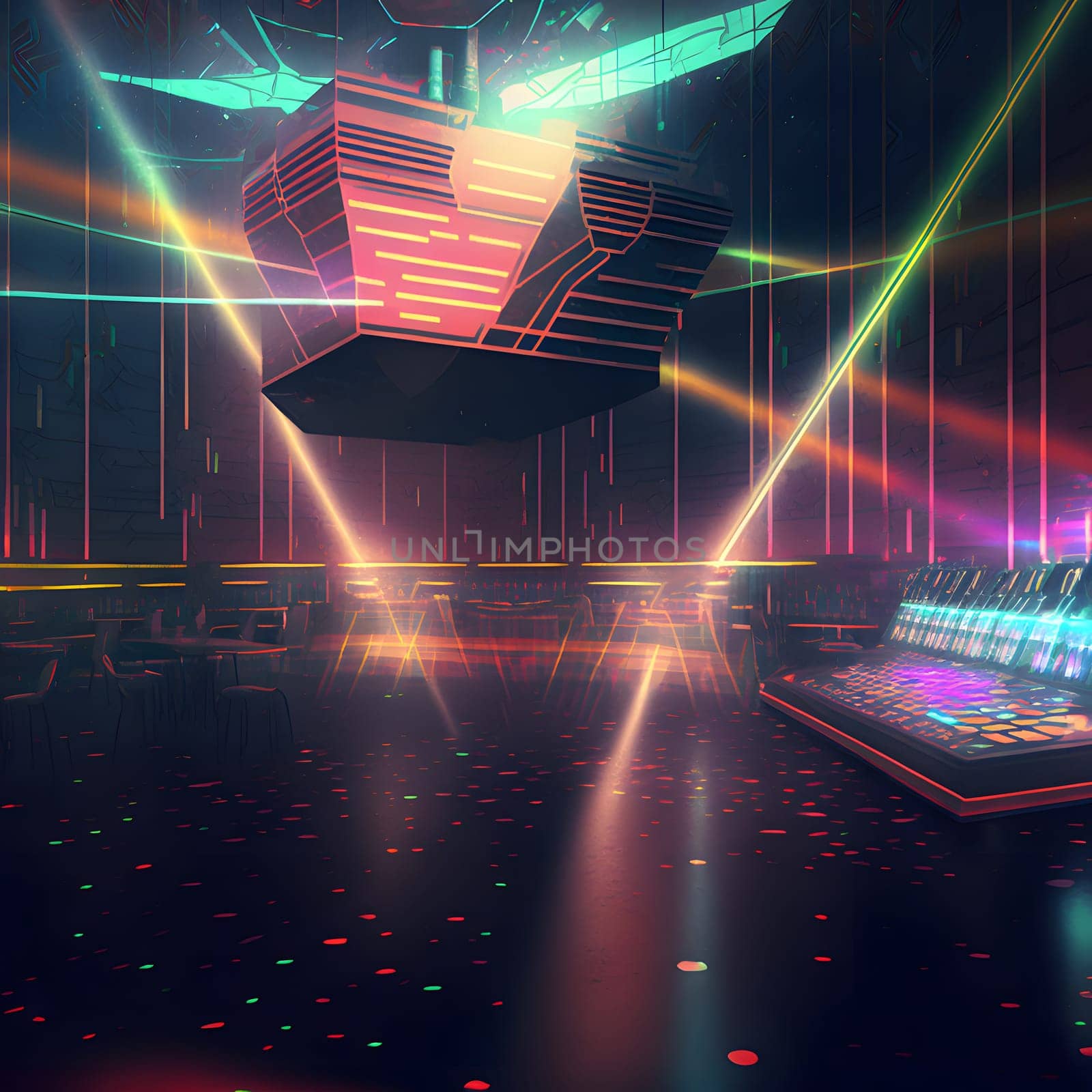 neon illuminated empty dance floor or futuristic mall, neural network generated art by z1b