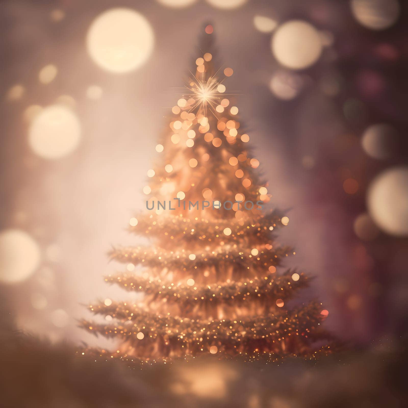christmas background with decorated fir tree - closeup with selective focus, neural network generated art. Digitally generated image. Not based on any actual scene or pattern.