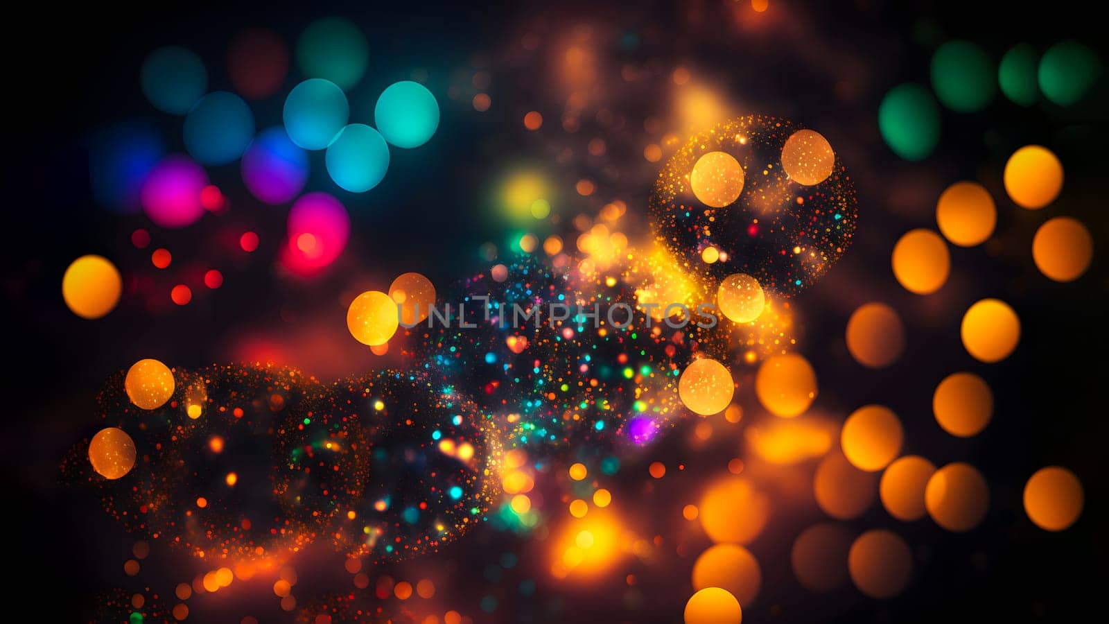 abstract colorful glitter and boke spots on black, neural network generated art. Digitally generated image. Not based on any actual person, scene or pattern.