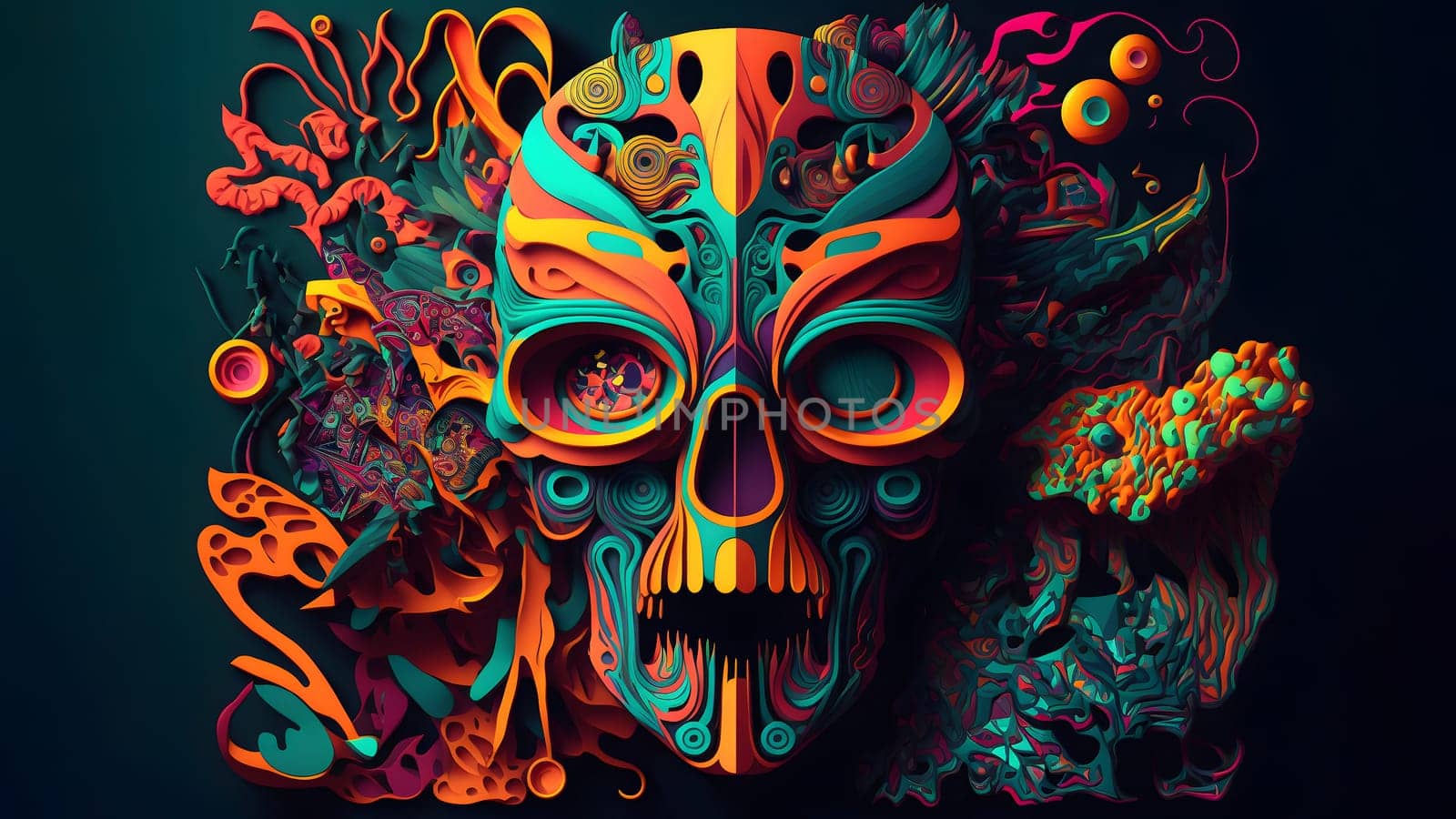 colorful fluorescent neon psychedelic N,N-Dimethyltryptamine trip background, neural network generated art. Digitally generated image. Not based on any actual scene or pattern.