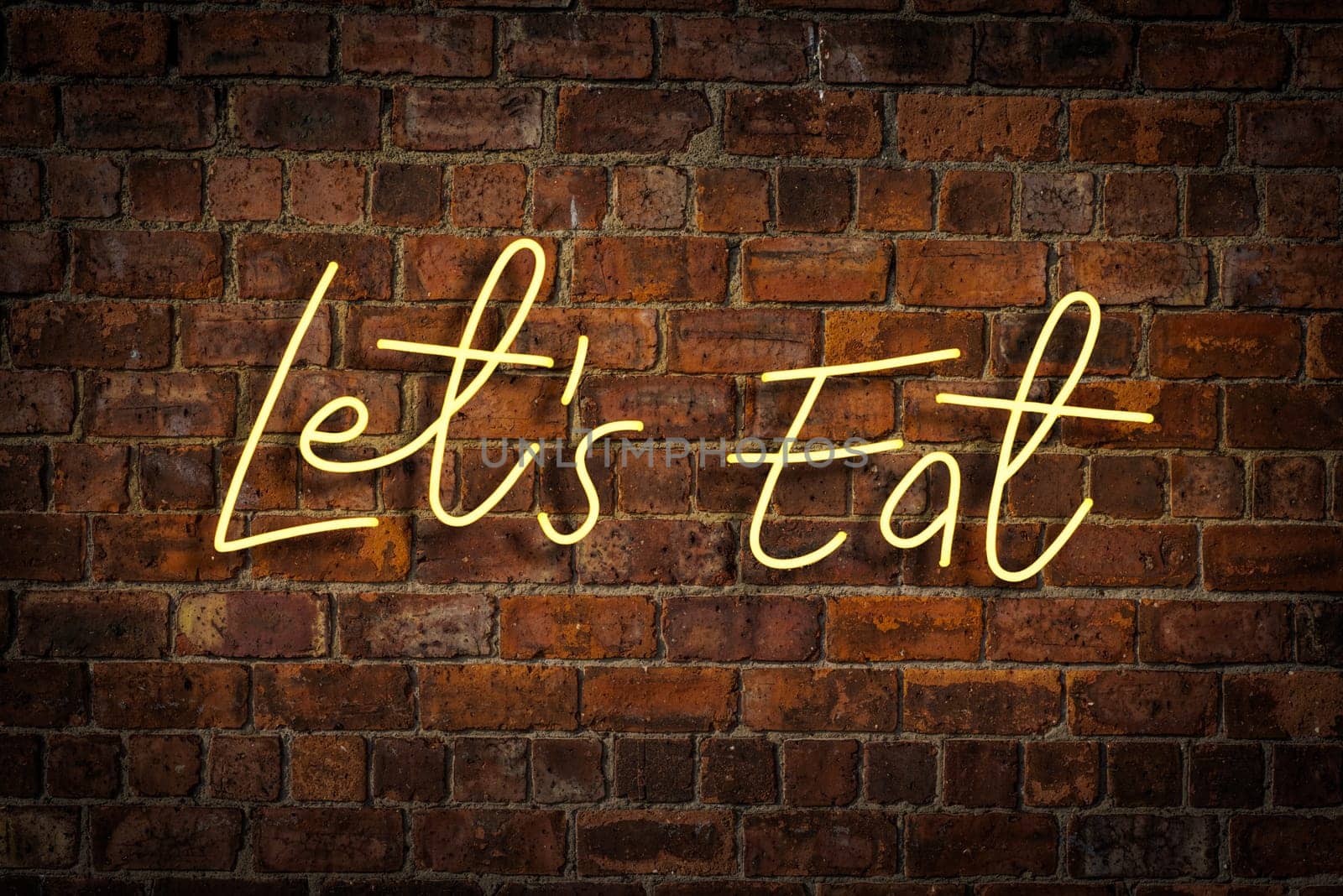 Vibrant Neon Lets Eat Sign by mrdoomits