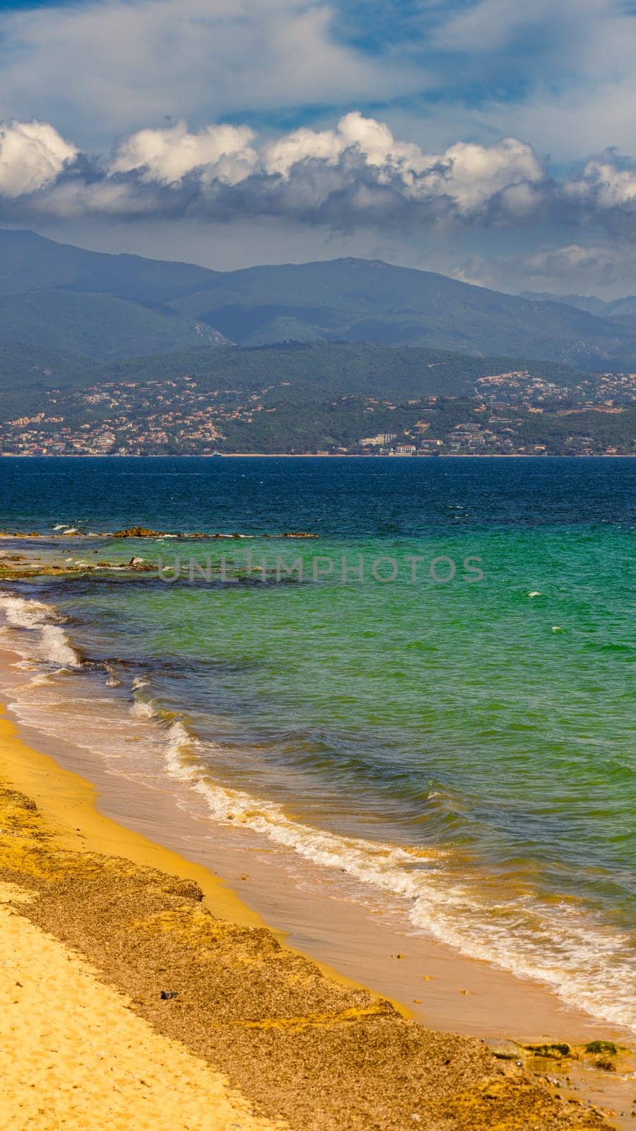 Ajaccio public beach, summer landscape of Corsica by vladispas