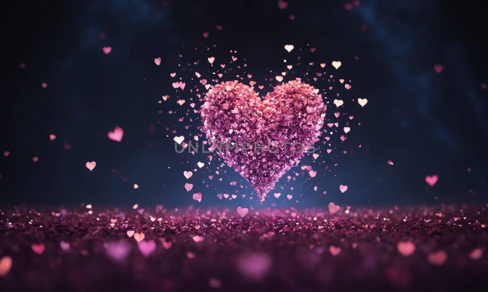 A captivating image showcasing a sparkling heart amidst a magical atmosphere. The glistening particles create an enchanting scene of love and romance. Ideal for Valentine s Day or romantic occasions.