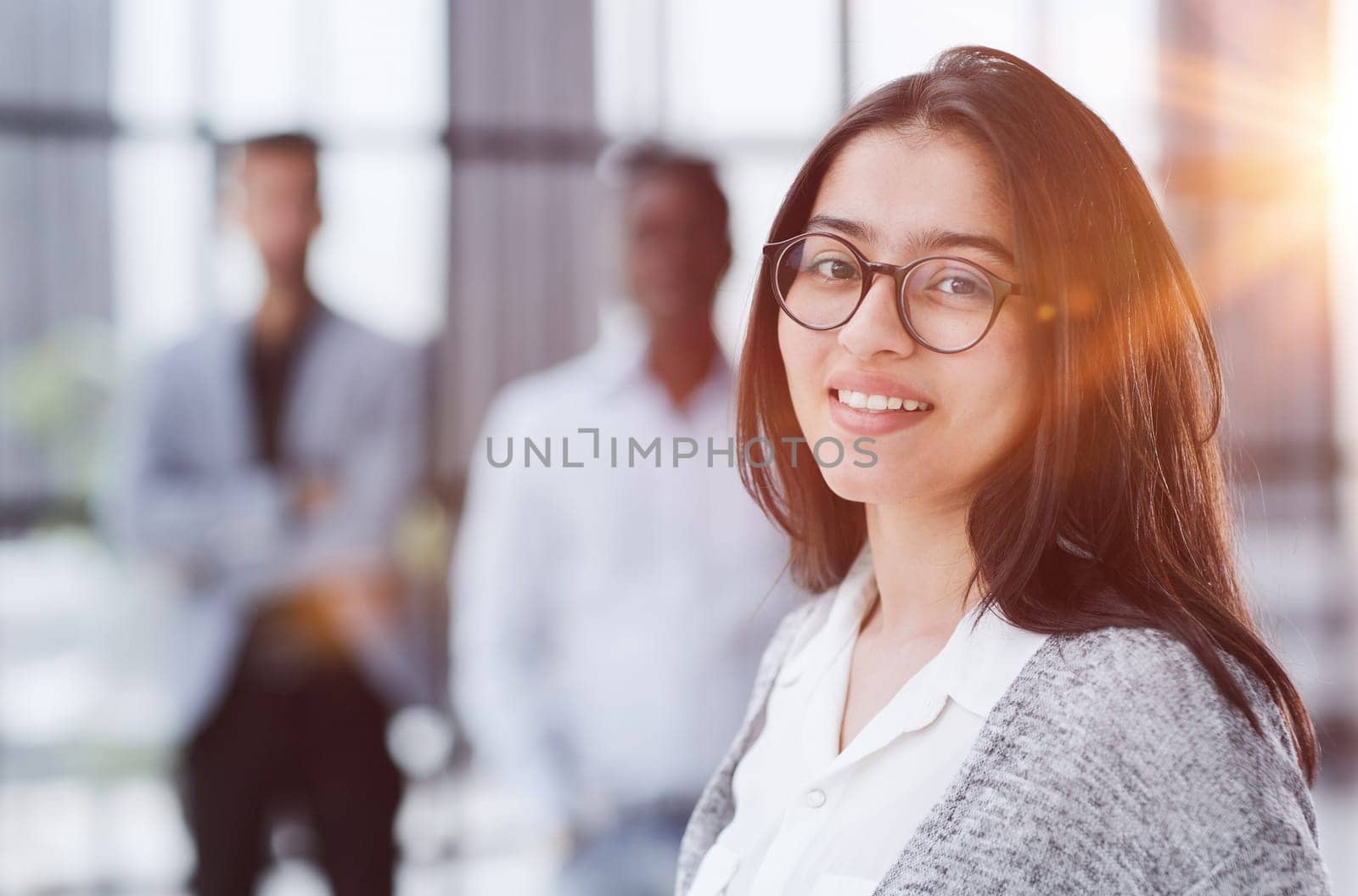 Portrait of girl leader or manager at a team planning