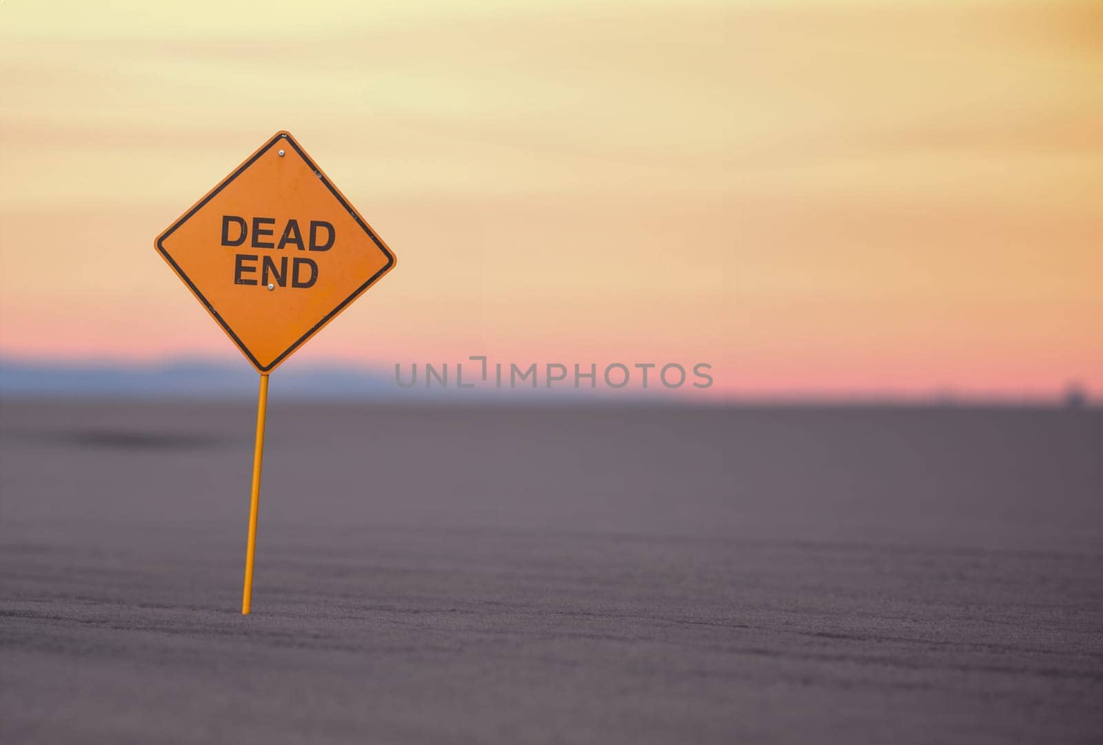 A Dead End Sign In The Middle Of A Barren Desert Wilderness, With Copy Space
