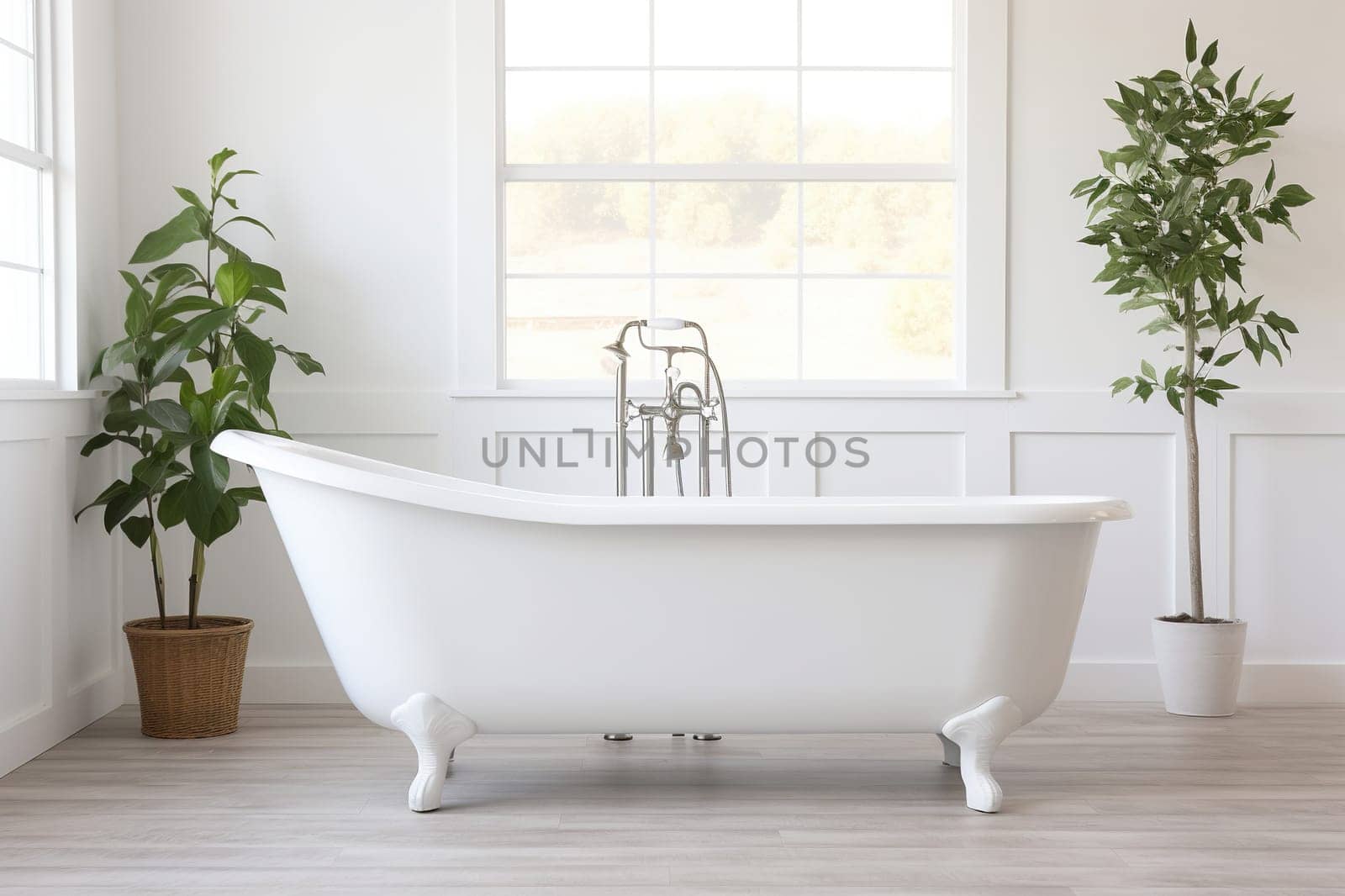 Large white bathtub in a modern bathroom.