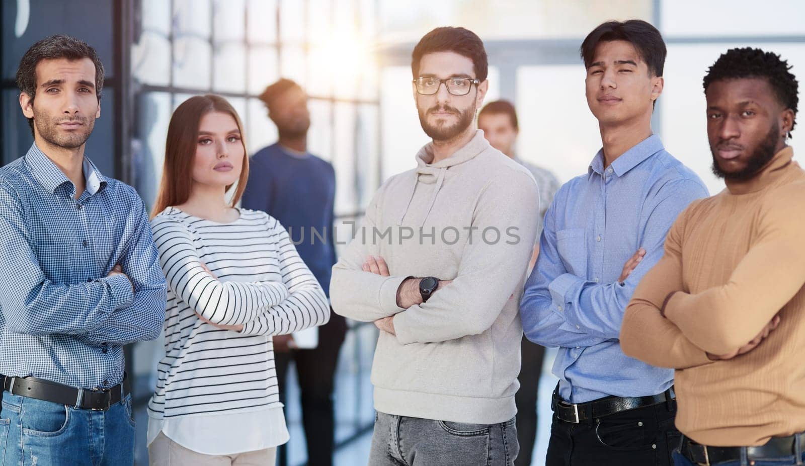 Multiracial business team standing in the office